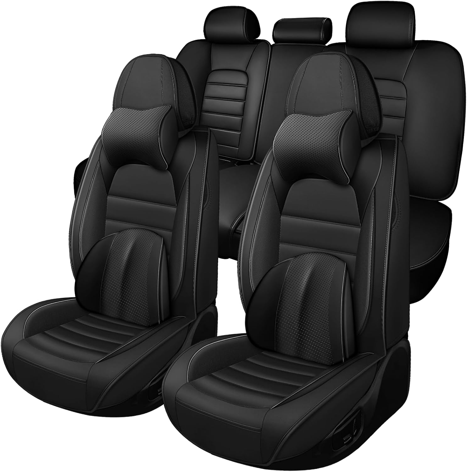 Car Seat Covers for Chevrolet Chevy Avalanche 2007-2013, Leather Auto Seat Cover Luxury Cushions Waterproof Seat Protectors (Black,Full Set with Pillow)