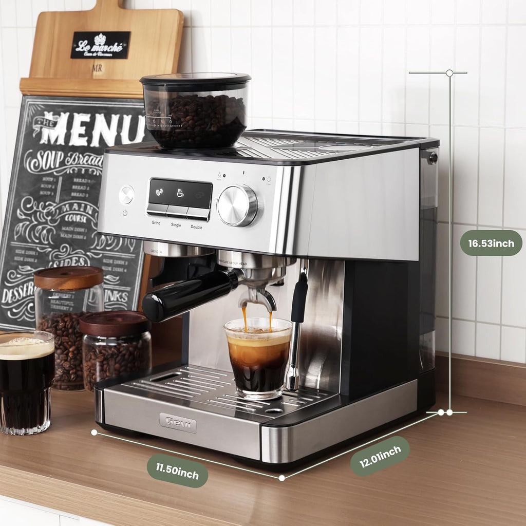 Gevi (2026 Upgrade 20 Bar Espresso Machine with Grinder & Milk Frother, Professional Coffee Maker for Home, Cappuccino & Latte, Removable Water Tank, Steam Wand