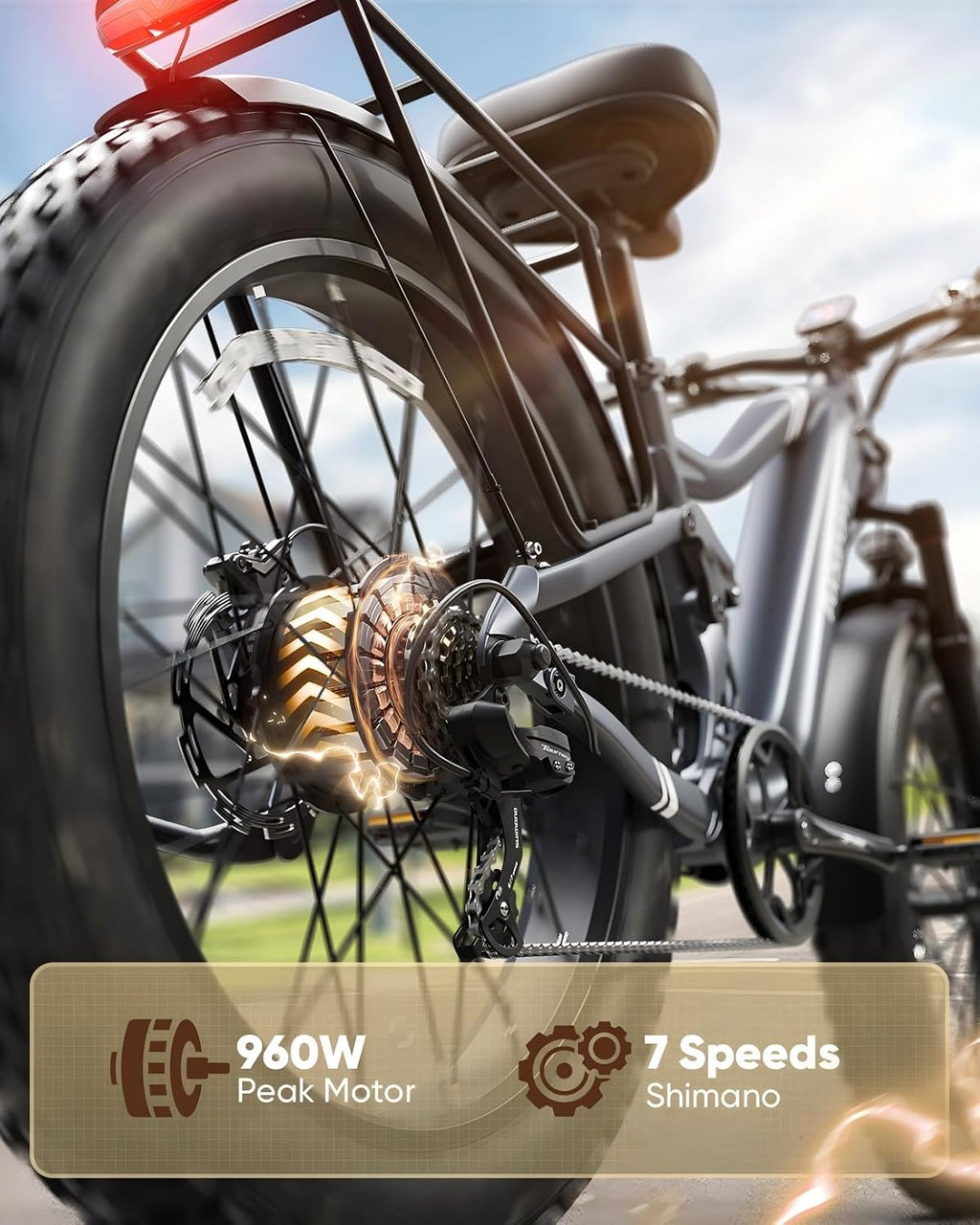 PUCKIPUPPY Electric Bike for Adults 960W, 48V 20AH Battery Ebike, 26' Fat Tire 28MPH 80Miles Range Mountain Electric Bicycle, 7 Speed Hydraulic Disc Brake, Full Suspension