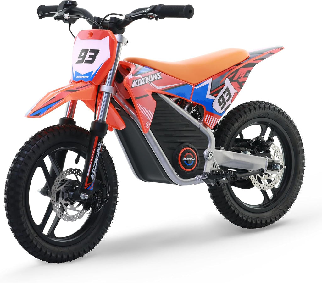 Racing Grade Electric Dirt Bike for Kids, Peak 500W Powerful Motorcycle for Ages 5-10, 36V 5.2Ah Lithium Battery, Dual Shock Absorption, 3 Speed Modes, Safe Disc Brake, 14 Inch Off Road Tires, Orange