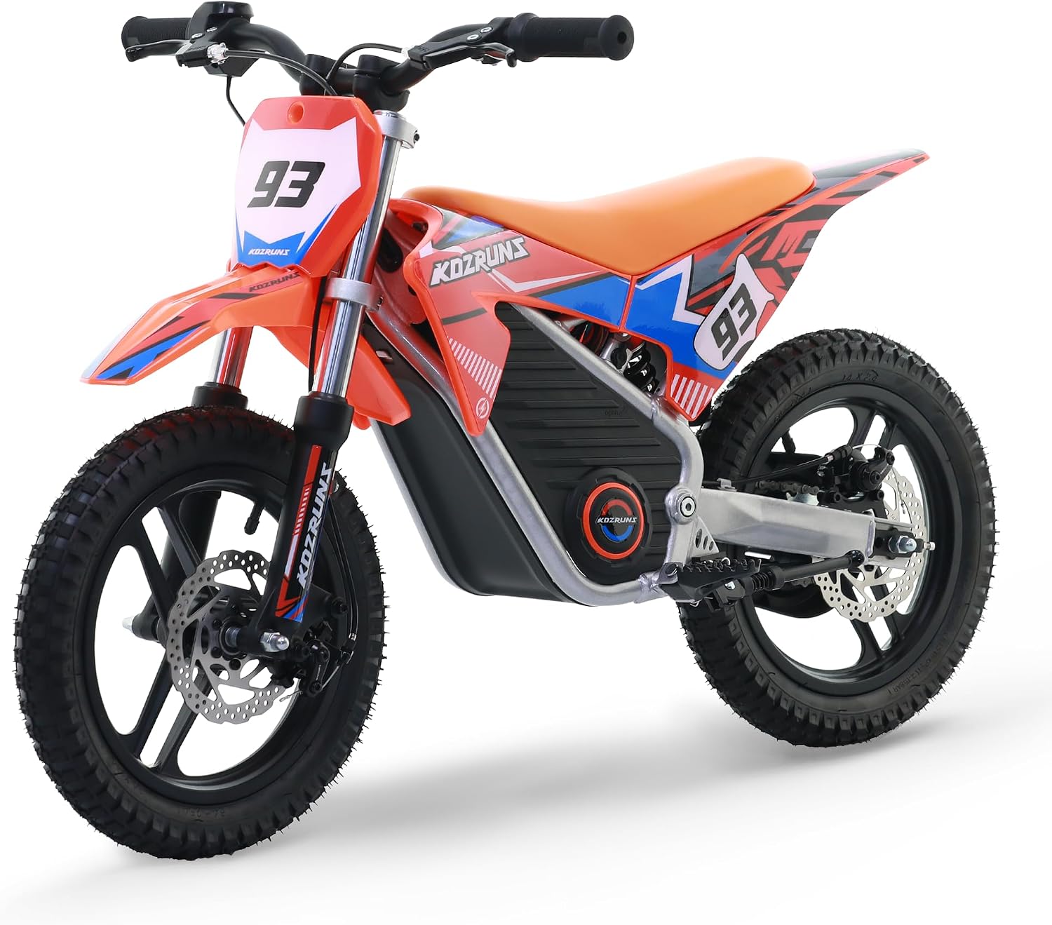 Racing Grade Electric Dirt Bike for Kids, Peak 500W Powerful Motorcycle for Ages 5-10, 36V 5.2Ah Lithium Battery, Dual Shock Absorption, 3 Speed Modes, Safe Disc Brake, 14 Inch Off Road Tires, Orange