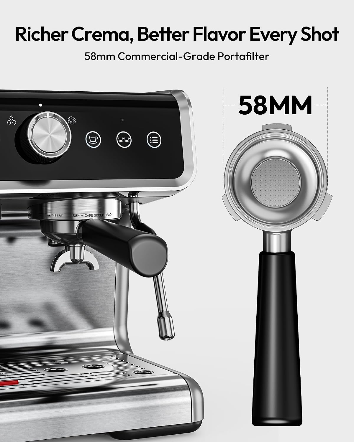 EUHOMY Espresso Machine with Grinder, 30 Grind Settings, 20 Bar Coffee Maker with 58mm Portafilter, Expresso Coffee Machines with Touch Screen for Home, Milk Frother for Latte & Cappuccino