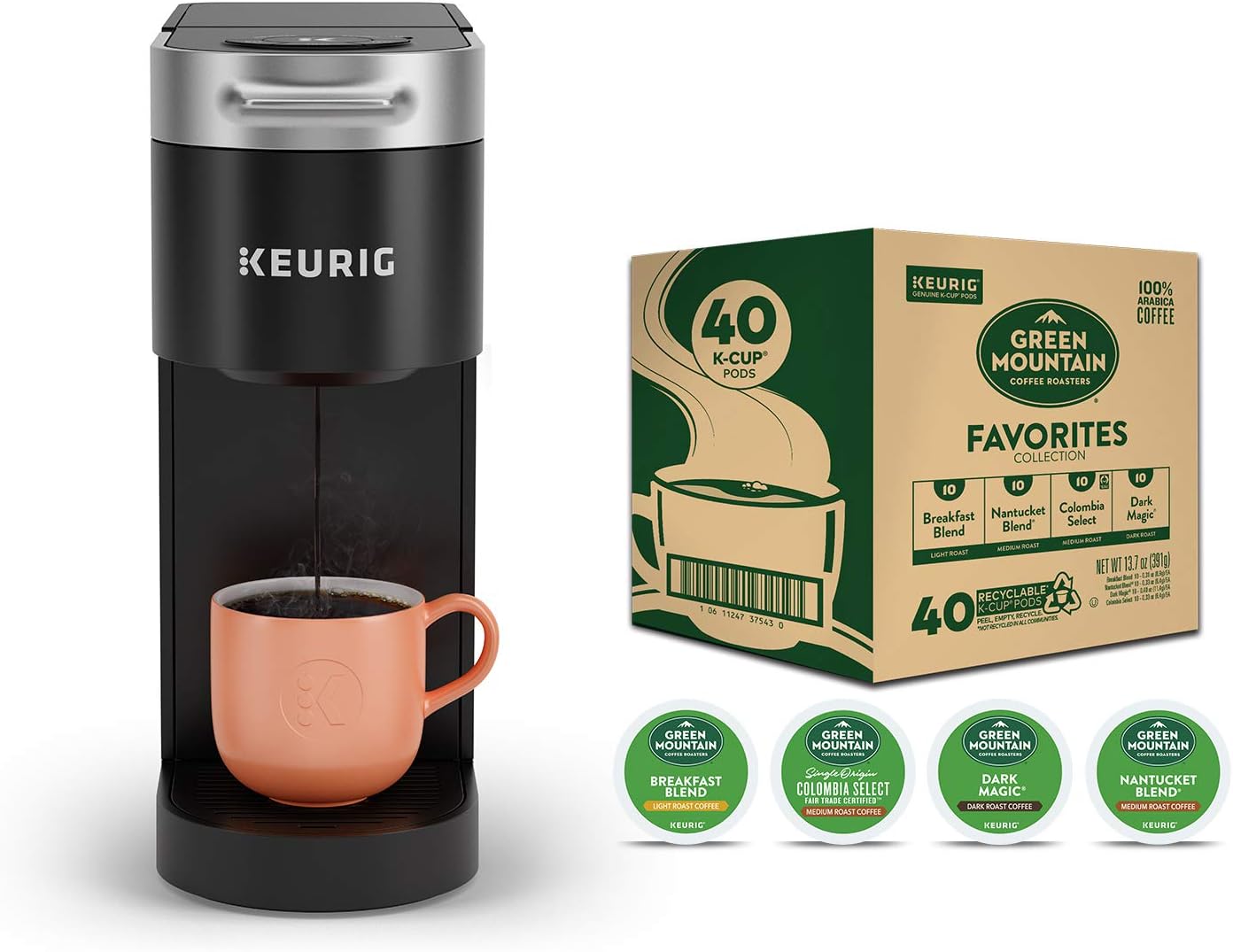 Keurig K-Slim Maker with Green Mountain Coffee Roasters Favorites Collection Variety Pack, 40 Count
