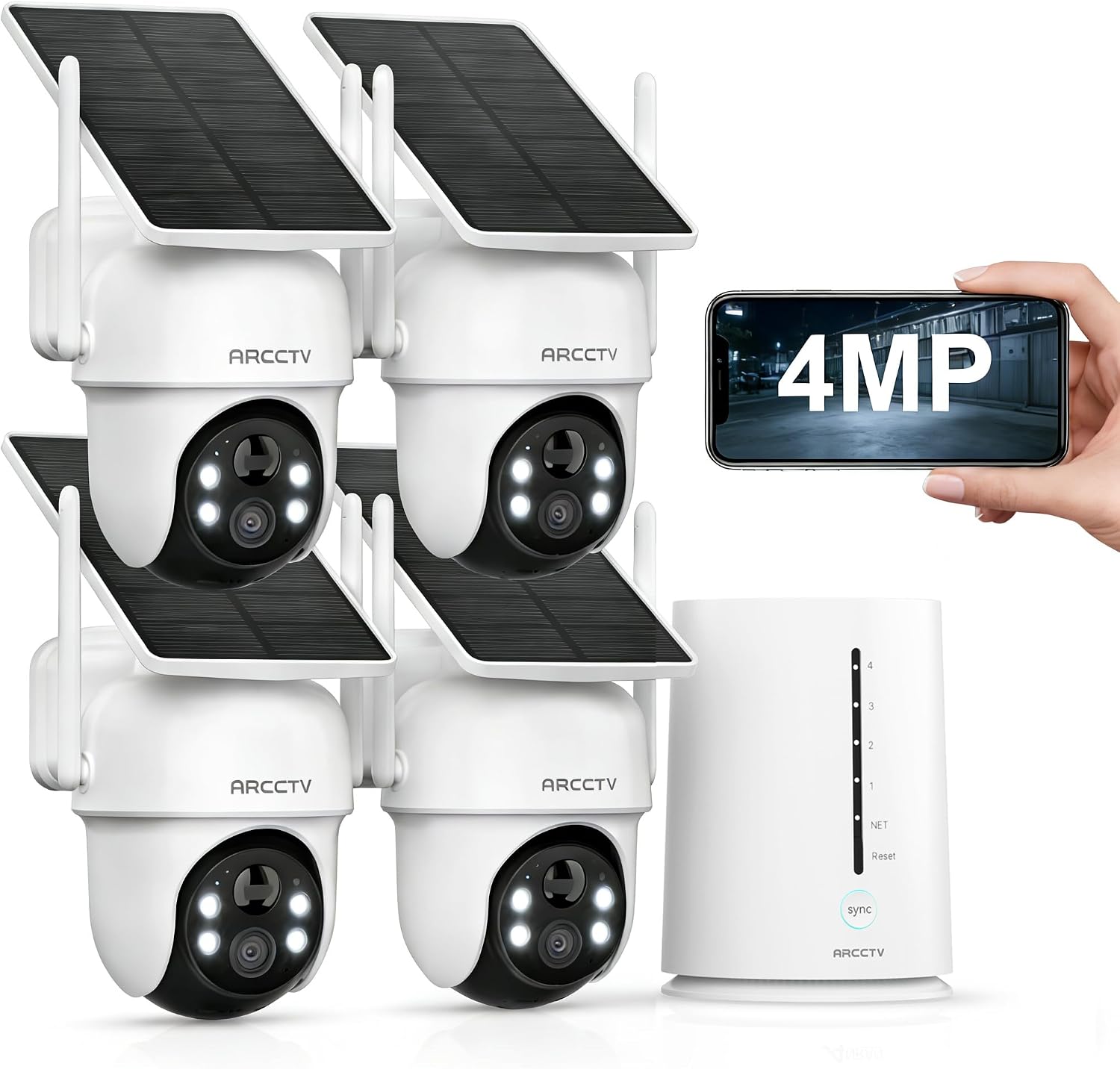 Security Cameras Wireless Outdoor, No Monthly Fee Solar Camera Outdoor Wireless, 4-Camera 2K Home Security Camera System with Base Station, Local Storage, PIR Motion Detection, Color Night Vision