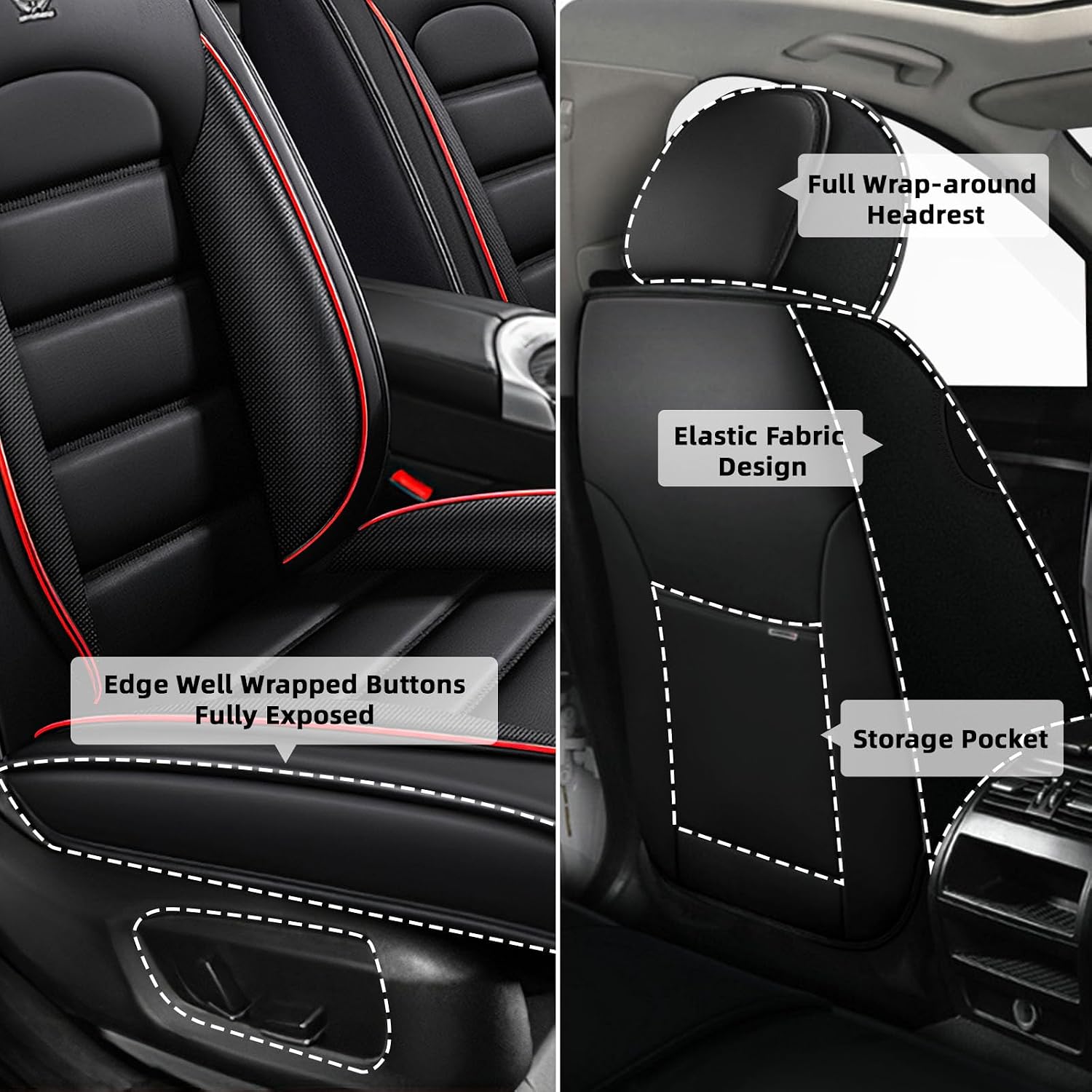Car Seat Cover Fit for Mini Cooper 2002-2012,Compatible Airbag Non-Slip Waterproof Seat Cover,Car Seat Protector Premium Interior (Standard 5 Seats,Black Red)