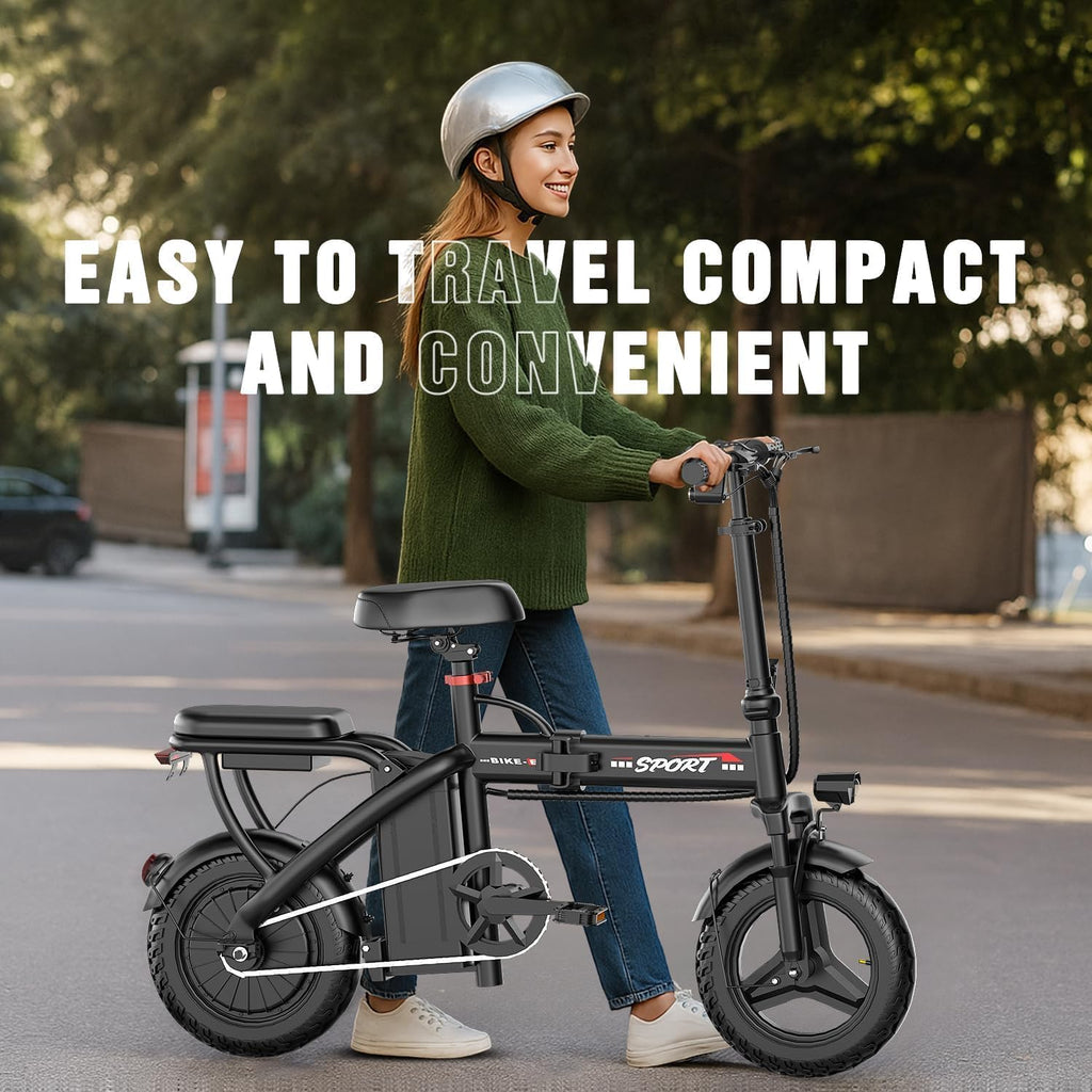 ASKGO Electric Bike for Adults Teens, 800/1200W Peak Folding Ebike, 22/25MPH & 30/45 Miles Range, Dual Suspension & Dual Brake, 3-Speed Modes, 14' Portable Electric Mini Bike, Commuting Ebike