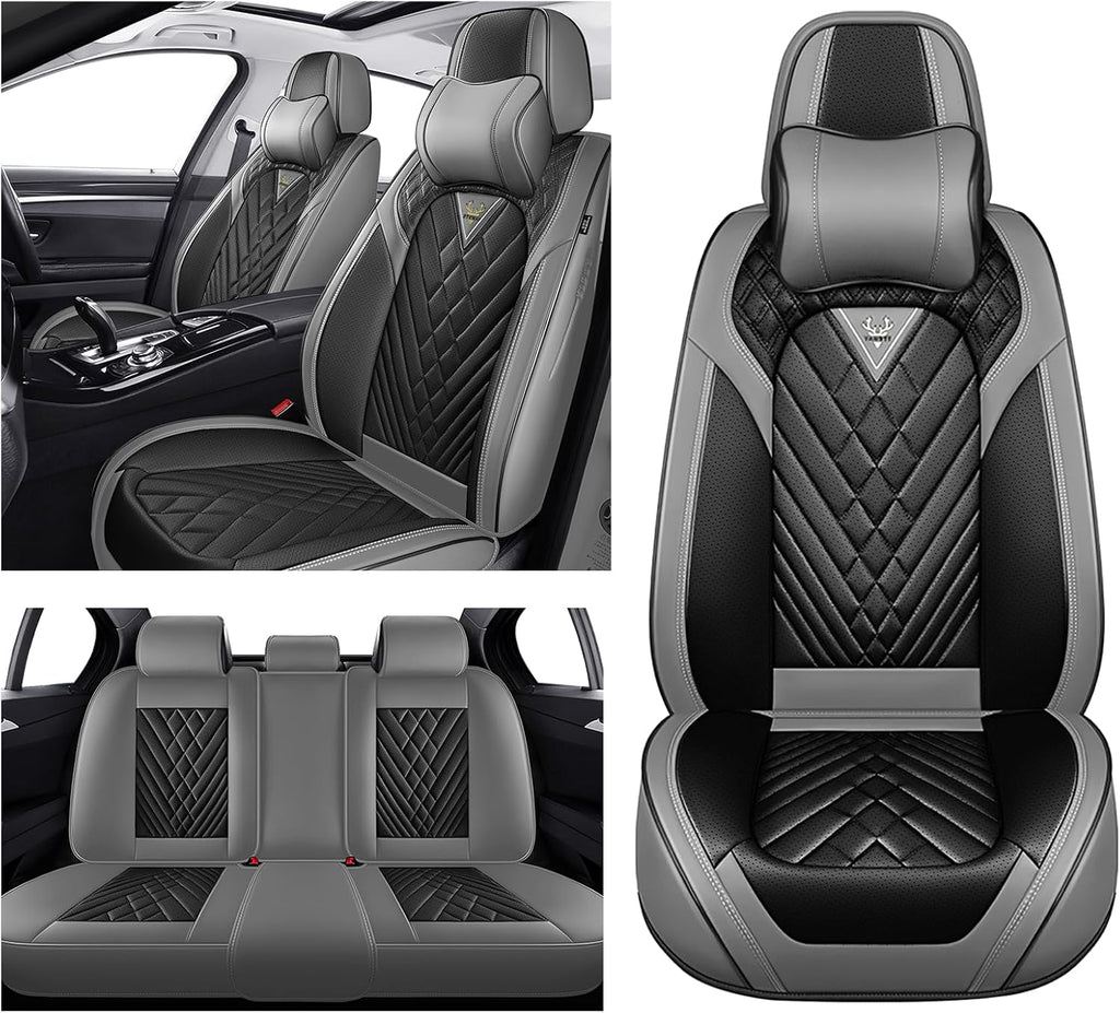 Car Seat Covers for Ford Ranger 2000-2026, Waterproof Nappa Leather Full Set Seat Cover with Headrests, Anti-Slip and Comfortable Automotive Seat Protector&Accessories(Gray Black)