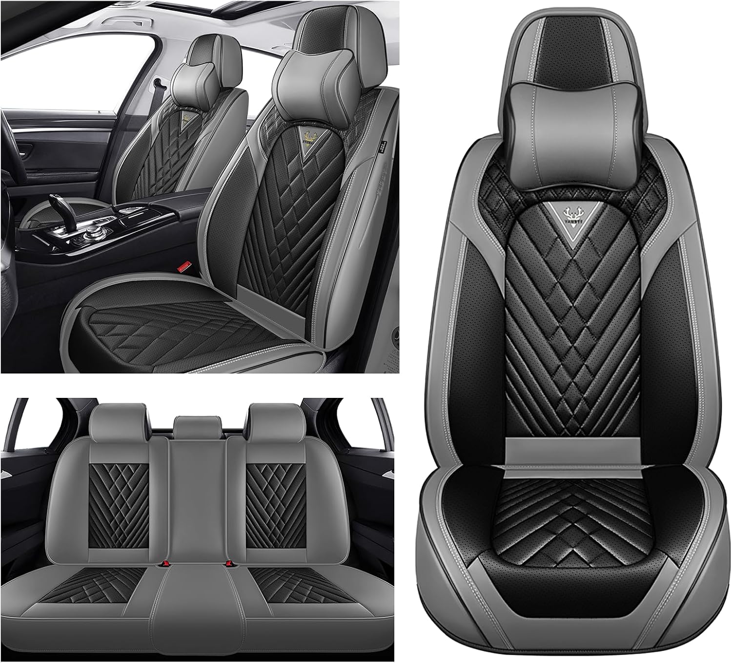 Car Seat Covers for Nissan Frontier 2000-2026, Waterproof Nappa Leather Full Set Seat Cover with Headrests, Anti-Slip and Comfortable Automotive Seat Protector&Accessories(Gray Black)