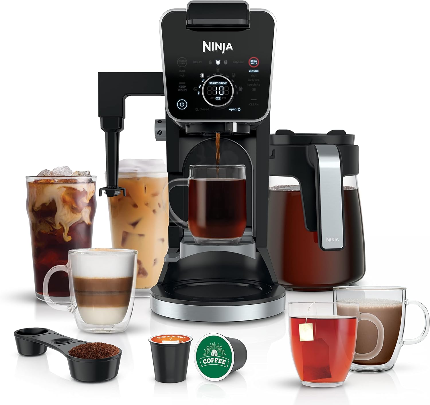 Ninja Specialty Drip Coffee Maker | DualBrew™ Pro Specialty Coffee Machine w/ Frother, Paper Filter | Brew with Pods & Grounds, K Cups Compatible | 4 Brew Styles, 13 Cup to Pot Sizes | Black, CFP301