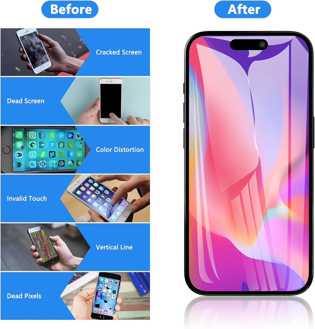 for iPhone 16 Pro Screen Replacement, 6.3 inch LCD Display 3D Touch Full HD Digitizer Frame Assembly, Compatible with A3083, A3292, A3293, A3294 Models, Repair Kit + Screen Tempered Protector