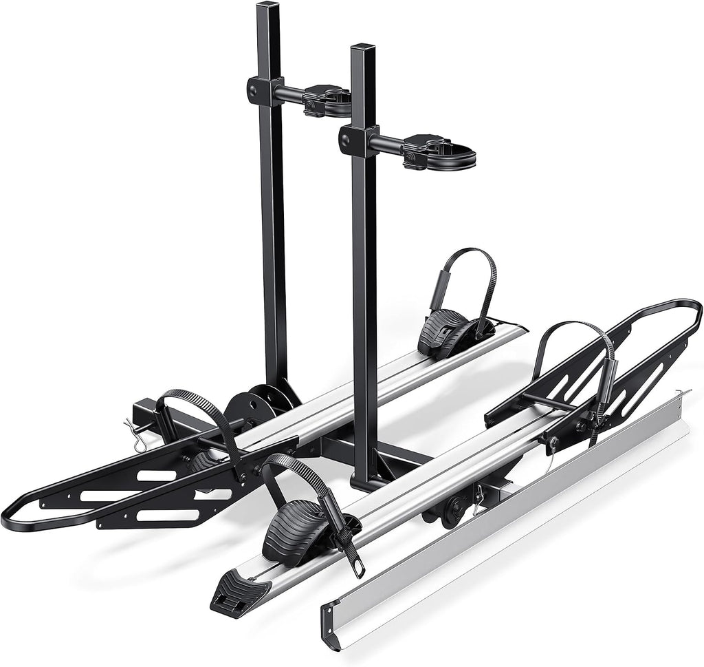 RokRack One Foldable 2-Ebike Rack with Ramp, 200 lbs Capacity, Hitch Mount Electric Bike Rack, Fits up to 5' Fat Tire Width and 50' Wheelbase, Ebike Carrier Rack for 2' Receiver for Cars SUVs Vans RVs