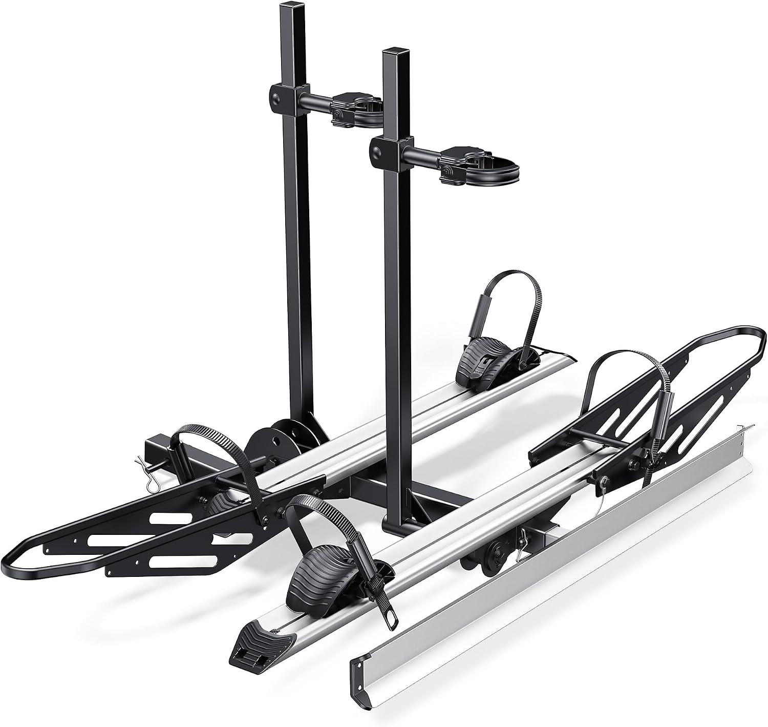 RokRack One Foldable 2-Ebike Rack with Ramp, 200 lbs Capacity, Hitch Mount Electric Bike Rack, Fits up to 5' Fat Tire Width and 50' Wheelbase, Ebike Carrier Rack for 2' Receiver for Cars SUVs Vans RVs