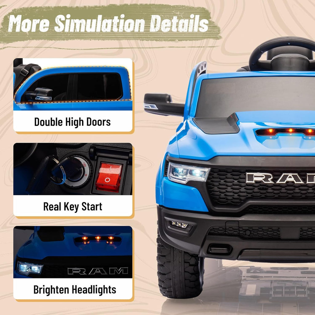 YOFE Ram 1500 RHO Ride on Car for Kids,12V Electric Truck Car with Remote,Kids Ride on Toy Car with Raised Windows,Safety Belt,Bluetooth,Music for Age 3-8 (Blue)