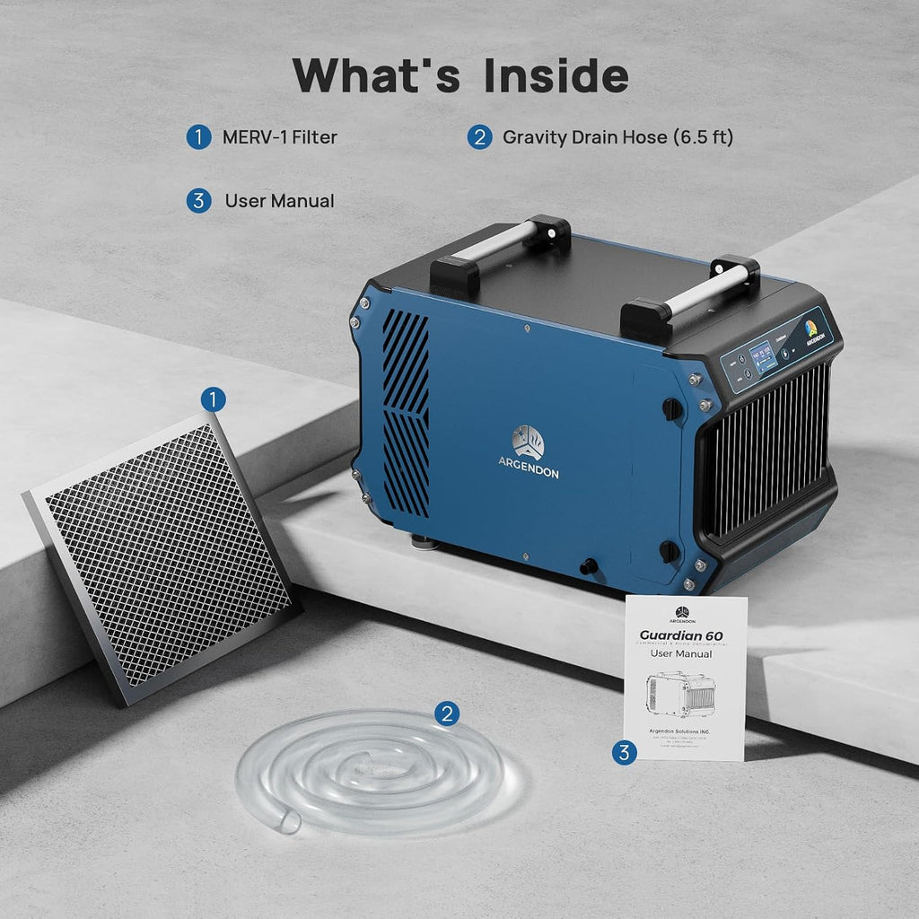 ARGENDON Commercial Dehumidifier for Crawlspace, 145 PPD Industrial Dehumidifiers with Drain Hose for Basement, Large Space, Auto Defrost, Compact, ETL, 5-Year Limited Warranty, Guardian 60
