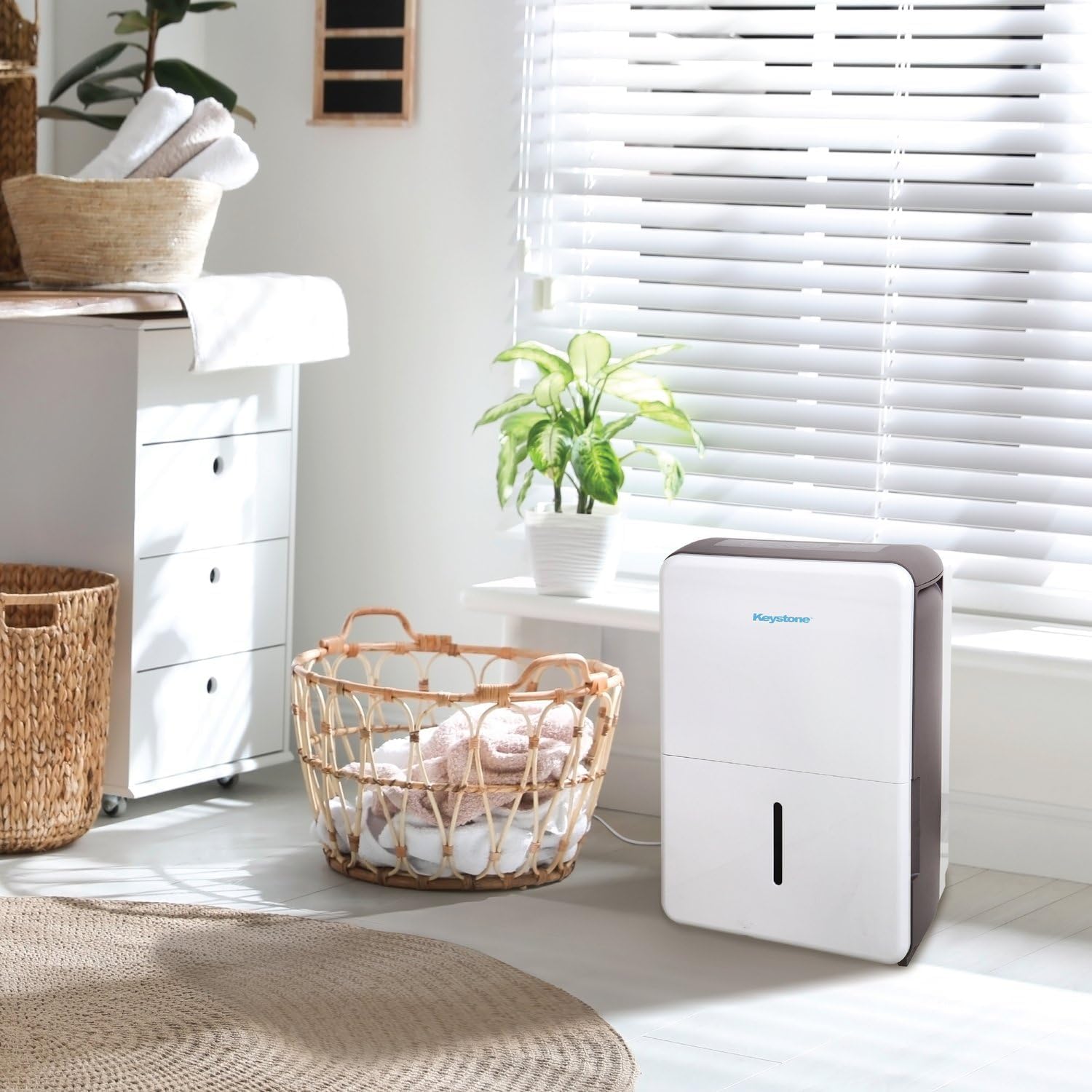 Keystone Energy Star 35-Pint Portable Dehumidifier for Extra Large Rooms Up to 3,000 Sq.Ft. with Auto-Shutoff & Timer, Quiet Home Dehumidifier and Moisture Absorber For Basement, Garage, Living Room