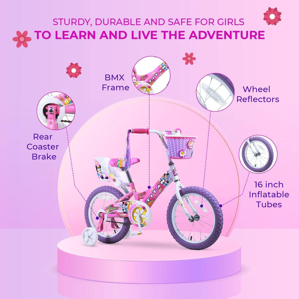 Titan Girls BMX Bike for Kids Ages 4-7, 16-Inch Wheels, 9-Inch Frame, Training Wheels, Toy Seat, Doll Basket, Streamers, First Bike, Princess Bicycle, Gift for Girls | for Kids, Training Wheels, Toy Seat, Doll Basket, Streamers, First Bike