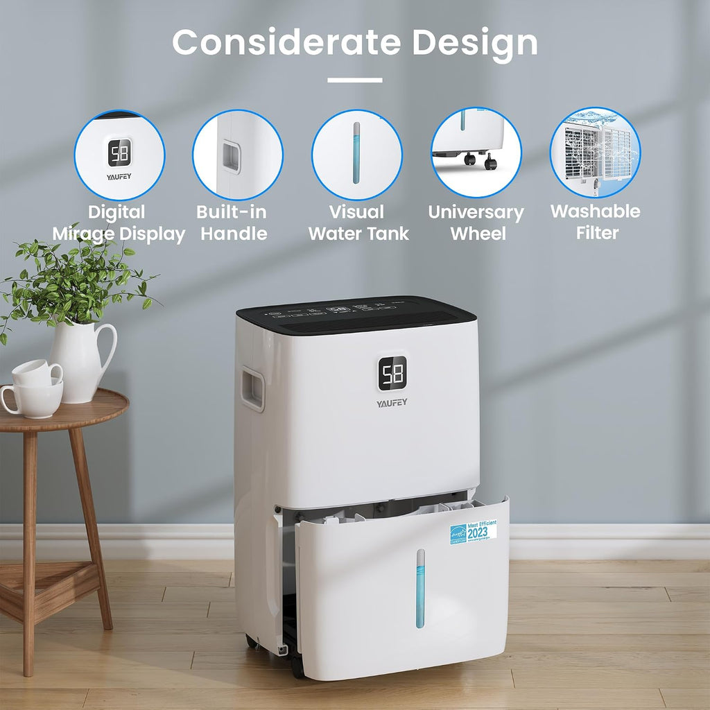 Yaufey 80 Pints Energy Star Dehumidifier for Home, Basement and Large Room up to 5500 Sq. Ft., with Drain Hose, Timer, Intelligent Humidity Control and Large Water Tank