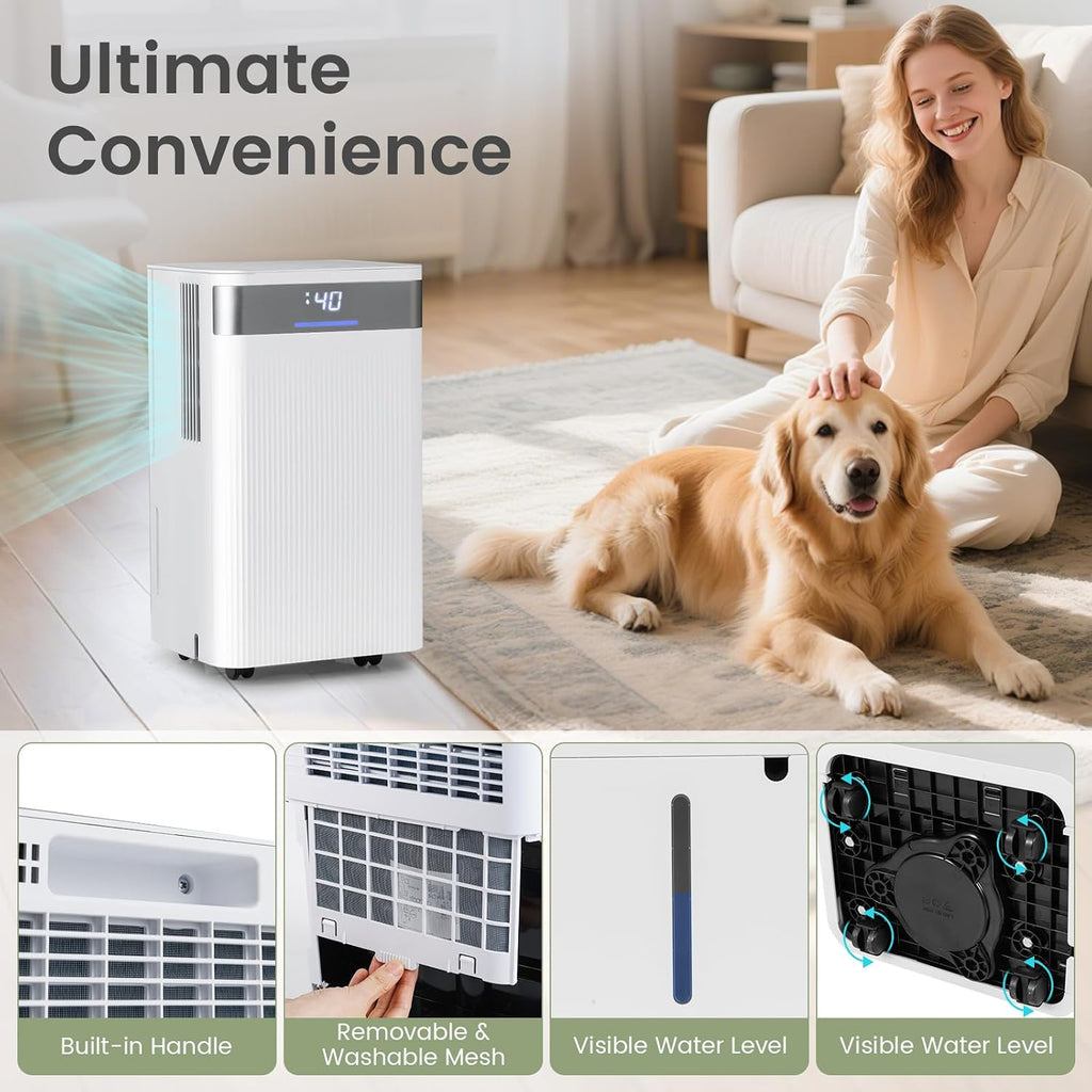 COSTWAY 32 Pints Dehumidifier, 24H Timer, 3-Color Indicator, Drain Hose & Wheels, Low Noise, 2000 Sq.Ft Portable Dehumidifier Home, Bathroom, Bedroom