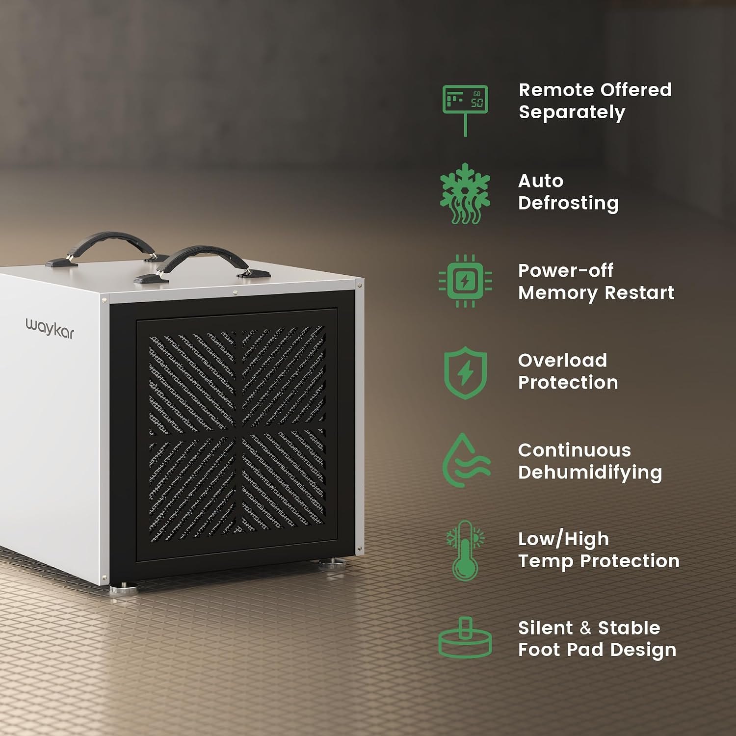 Waykar 158 Pint Crawl Space Dehumidifier with Pump & Drain Hose for Basements, Commercial & Water Damage Spaces up to 7500 Sq. Ft., Compact, Strong Dehumidification, 5-Year Quality Coverage