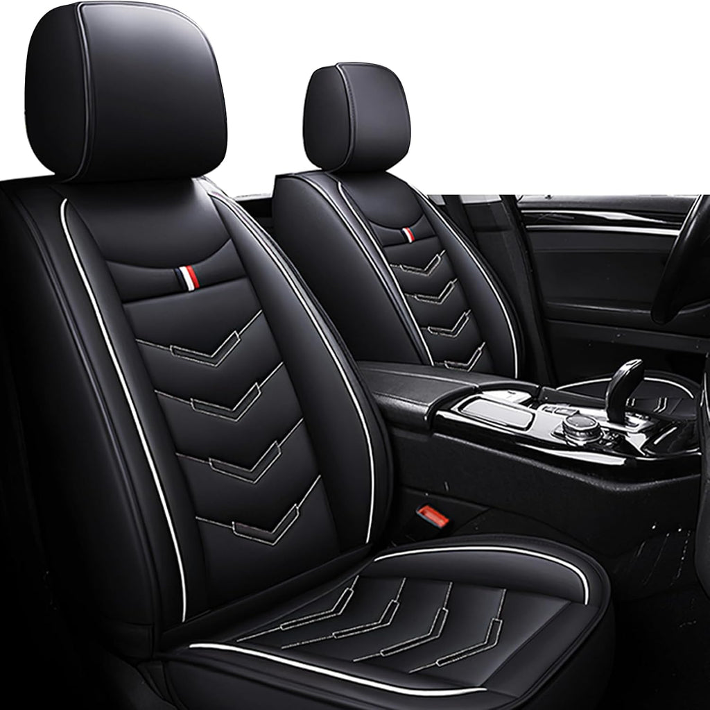 Car Seat Covers Fit for Chevy Traverse 2009-2025, Leather Seat Covers for Car, Waterproof Non-Slip Durable Car Seat Protector(2 Seats,Black White)