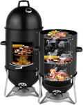 LEADZM 4-Tier 3-in-1 Vertical Charcoal Grill, BBQ Charcoal Smoker with Built-in Thermometer, Air Vent, and Access Doors, Perfect for Camping, Picnics, Backyard BBQs, and Tailgating Parties