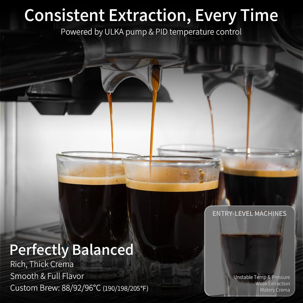 URintells Cuising Espresso Machine with Grinder, All-in-One Coffee Maker with PID Temperature Control & 15 Bar Italian ULKA Pump, Stainless Steel Barista Machine for Home Latte & Cappuccino
