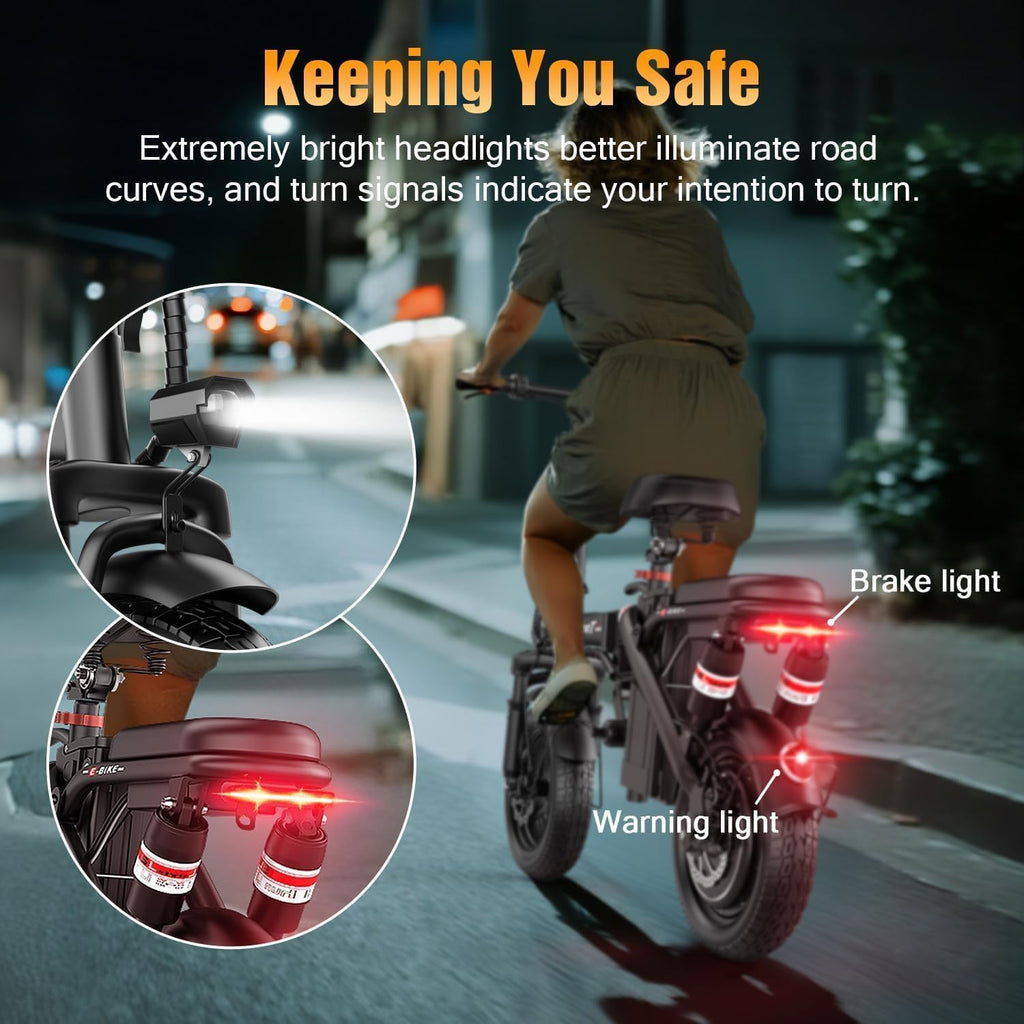 ASKGO Electric Bike for Adults Teens, 800/1200W Peak Folding Ebike, 22/25MPH & 30/45 Miles Range, Dual Suspension & Dual Brake, 3-Speed Modes, 14' Portable Electric Mini Bike, Commuting Ebike