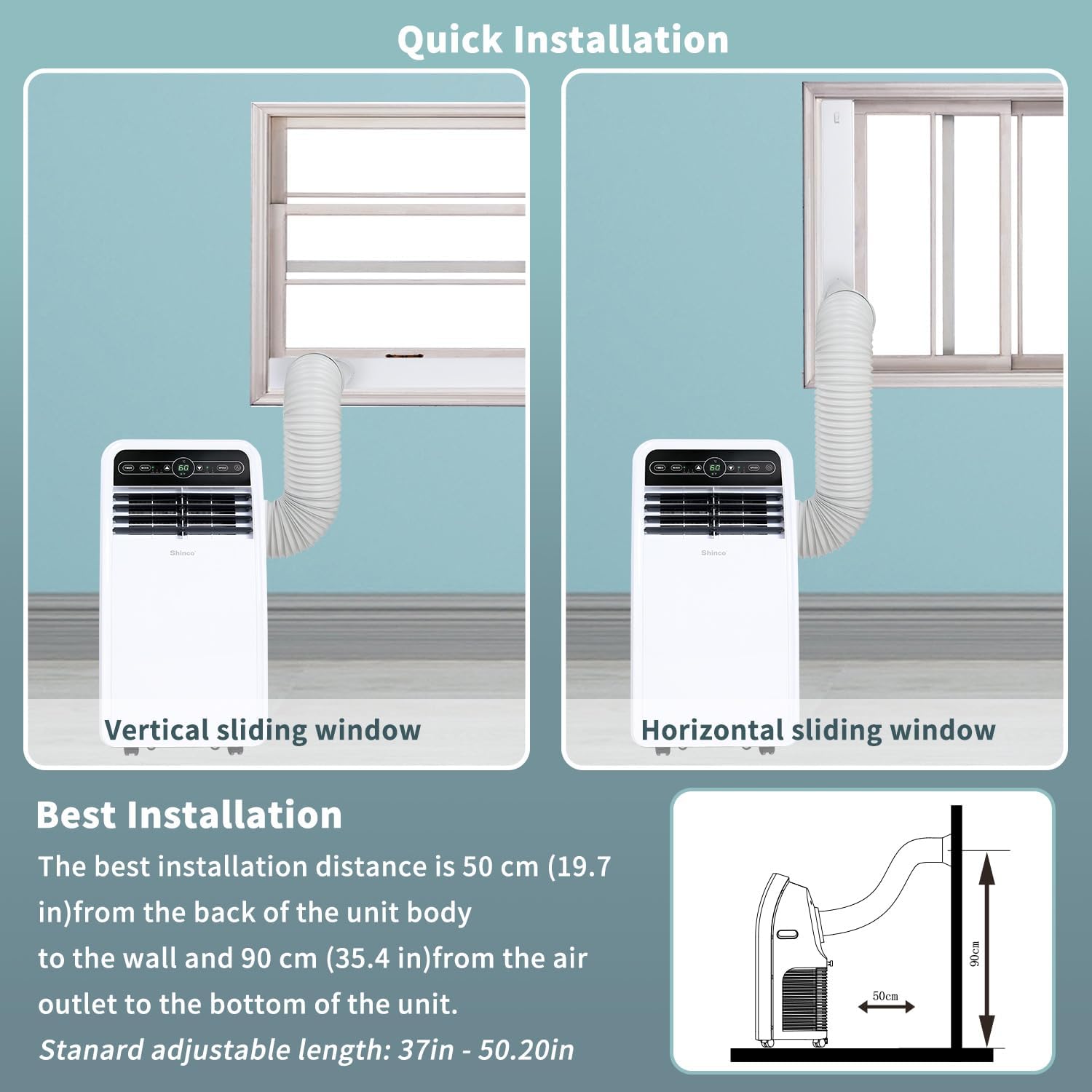 Shinco 8,000 BTU Portable Air Conditioner, Portable AC Unit with Built-in Cool, Dehumidifier & Fan Modes for Room up to 200 sq.ft, Room Air Conditioner with Remote Control, Installation Kit