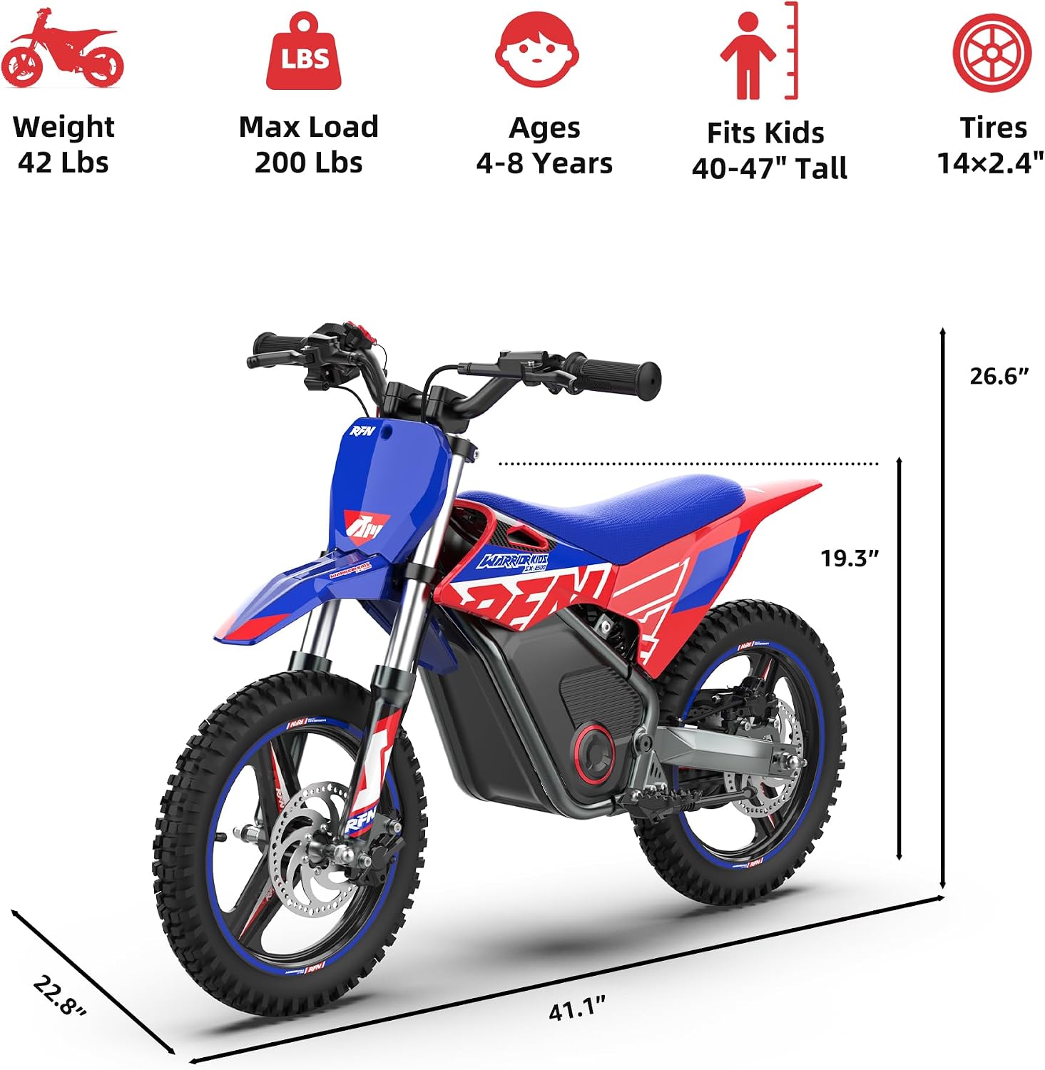 RFN SX-E500 36V Electric Bike, 700W Electric Motorcycle 21.7 mph Max Speed & 15.5 Mile Range, 3-Speed Electric-Dirt-Bike for Kids Ages 4-8