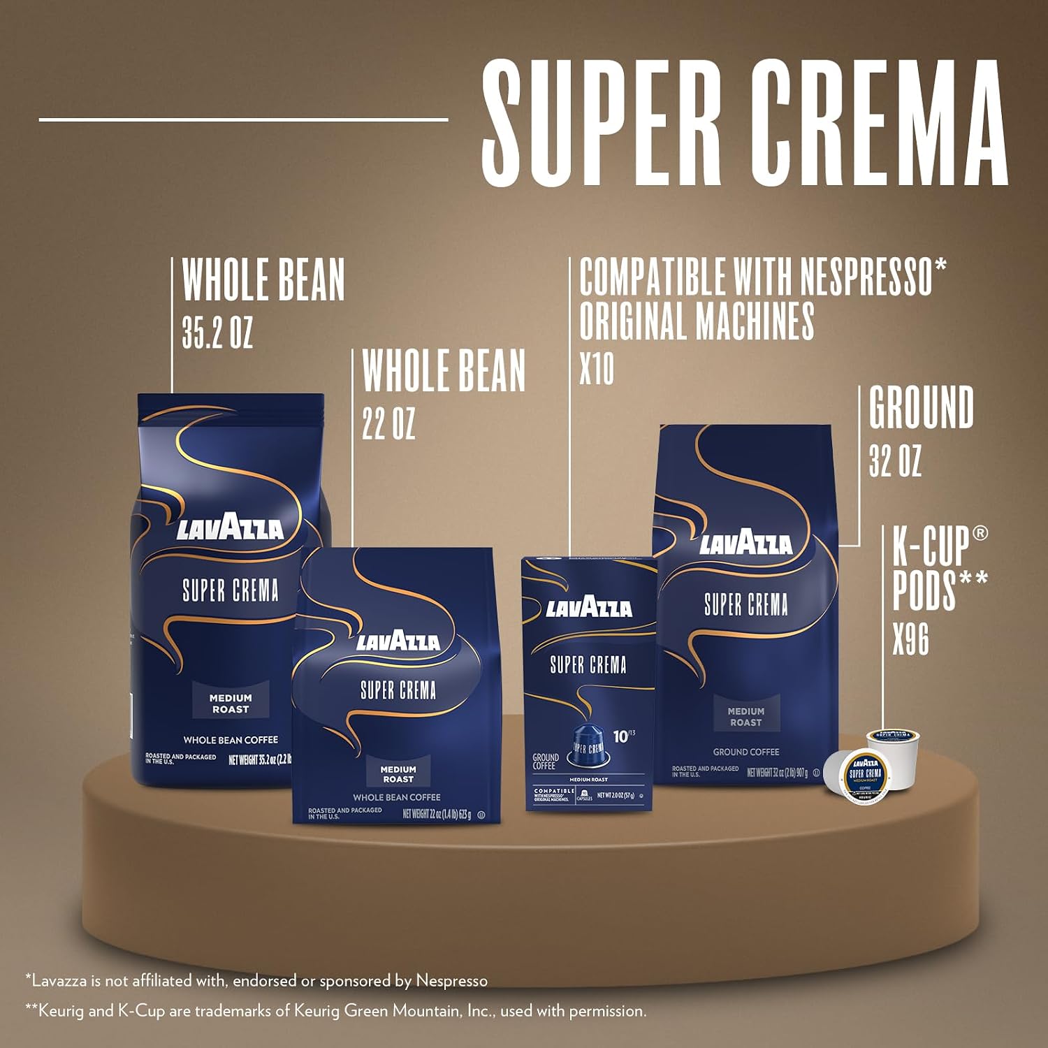 Lavazza Super Crema Ground Coffee, Medium Roast, Arabica and Robusta Blend, 32 oz Bag (Pack of 6)
