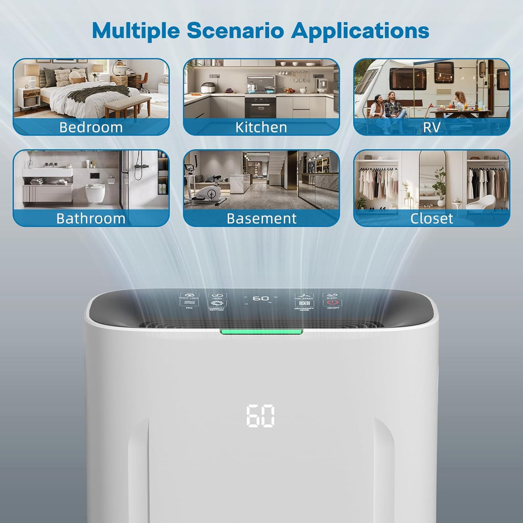 Ludatido 2025 Upgraded 5000 Sq.Ft 80 Pint Dehumidifier for Basements with Large 6.5L Water Tank, 24H Timer, Child Lock Defrost, Silent, Mold, 4 Modes Operation Auto shut-off