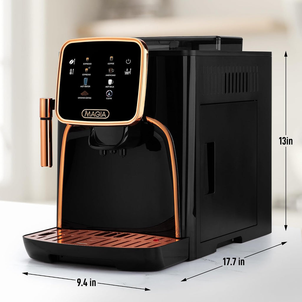 Zulay Kitchen Magia Automatic Espresso Machine – Clasica, Black Copper – Super Automatic Coffee Maker with Built-in Grinder, Steam Wand, Self-Cleaning, Touch Panel, for Bean & Ground Coffee