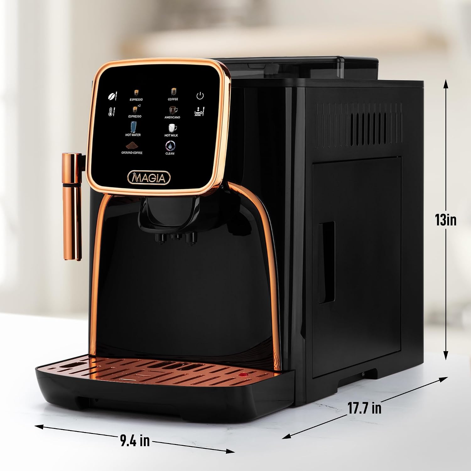 Zulay Kitchen Magia Automatic Espresso Machine – Clasica, Black Copper – Super Automatic Coffee Maker with Built-in Grinder, Steam Wand, Self-Cleaning, Touch Panel, for Bean & Ground Coffee