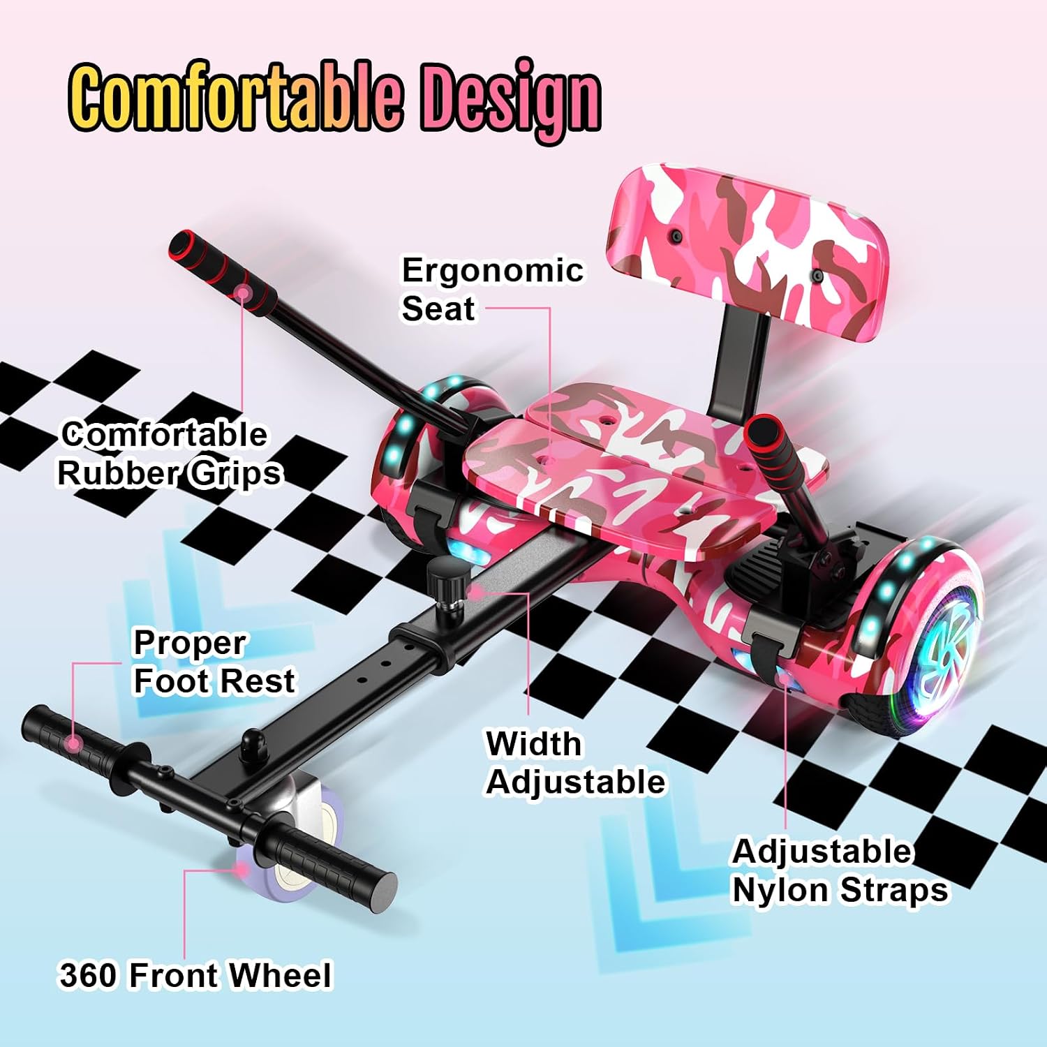 Scooter Seat Attachment, Scooter with Go Kart for Kids Boys Girls Adults, LED Lights, Bluetooth(Include Go-Kart)