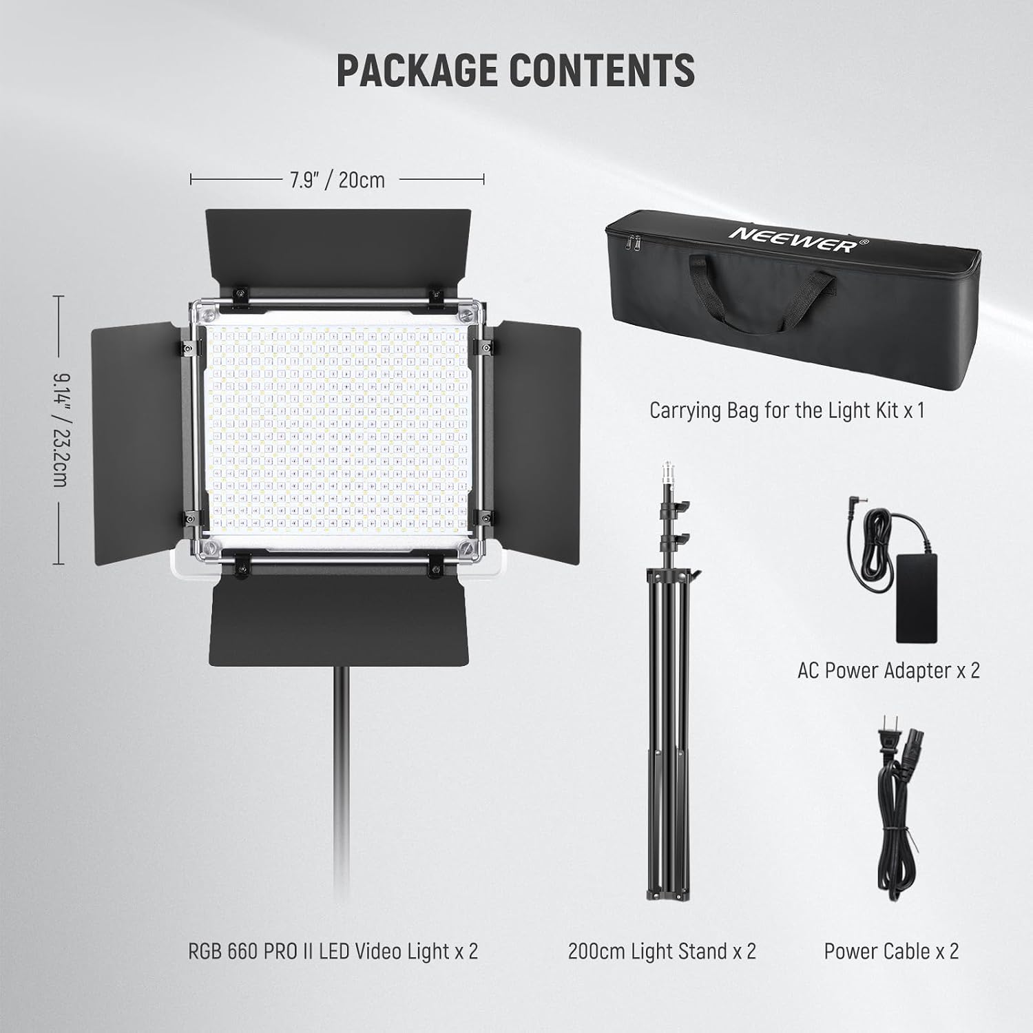 NEEWER Upgraded 660 PRO II RGB LED Video Light with App Control & Tripod Stand Kit, 2 Pack 50W/1% Min Dimming/CRI97+/3200-5600K for Game Streaming YouTube Studio, Bluetooth