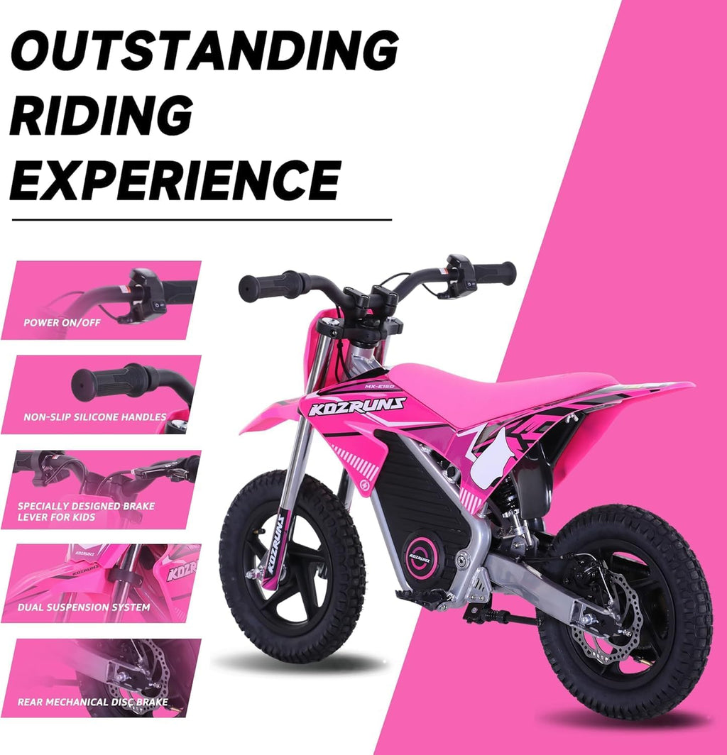 OLALA Electric Dirt Bike for Kids 3-5, 12' Electric Motorcycle with 200W Motor, 2-Speed Safety Mode, Beginner Dirt Bike with Disc Brake, Outdoor Ride On Toy Gift, Pink
