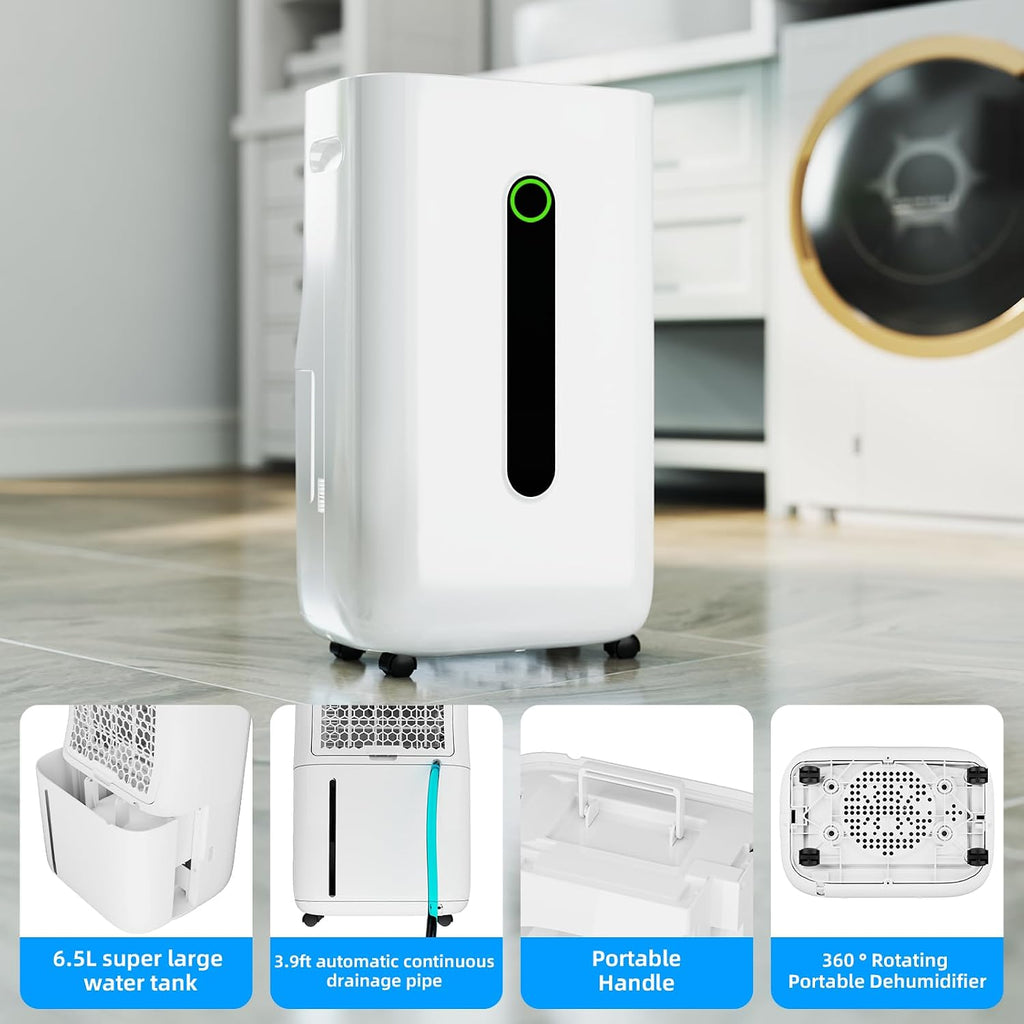 5,000 Sq.Ft 2025 Dehumidifier 80 Pint/Day Dehumidifier for Basement, Bedroom, Home, Bathroom, Smart Compressor Dehumidifier with Drain Hose, Intelligent Humidistat 24H Timer,Child Lock,Defrost,Silent