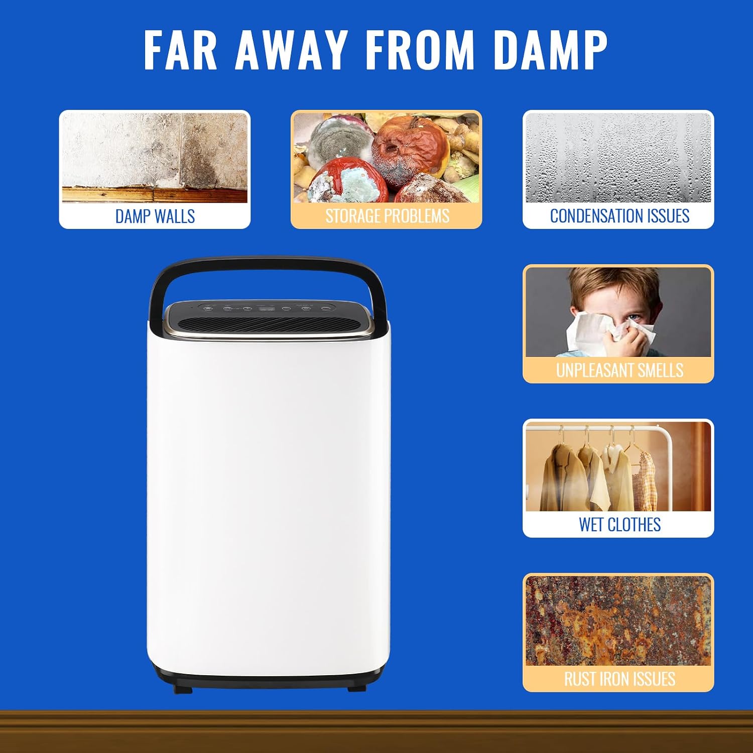 WANAI 50 Pint Portable Dehumidifier with Drain Hose for Basements, 4,500 Sq. Ft. Dehumidifiers Auto Drain or Manual Drainage, Quiet Dehumidifier for Home with 6L Water Tank