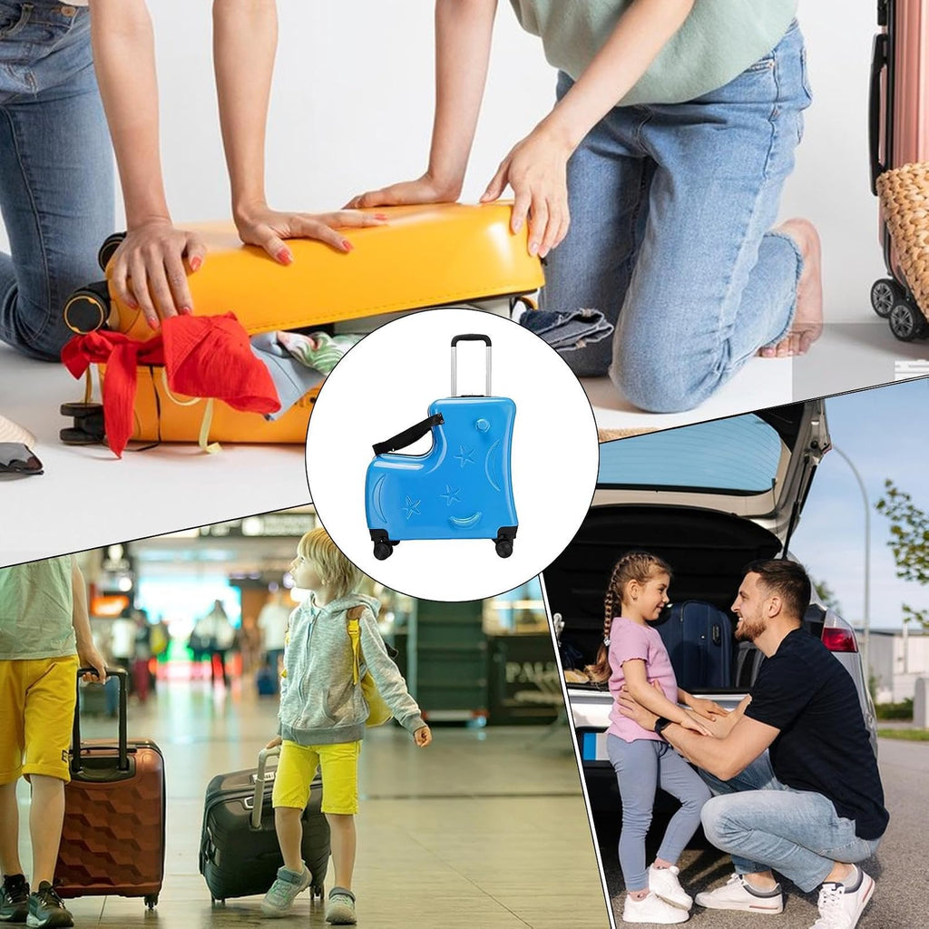 Children's Ride on Carry Suitcase - 20in Kids Travel Luggage with Password Lock, 20in Quiet Wheels Seat Belts, | Suitcase for Airplane, Childrens Stroller Trunk for todlers