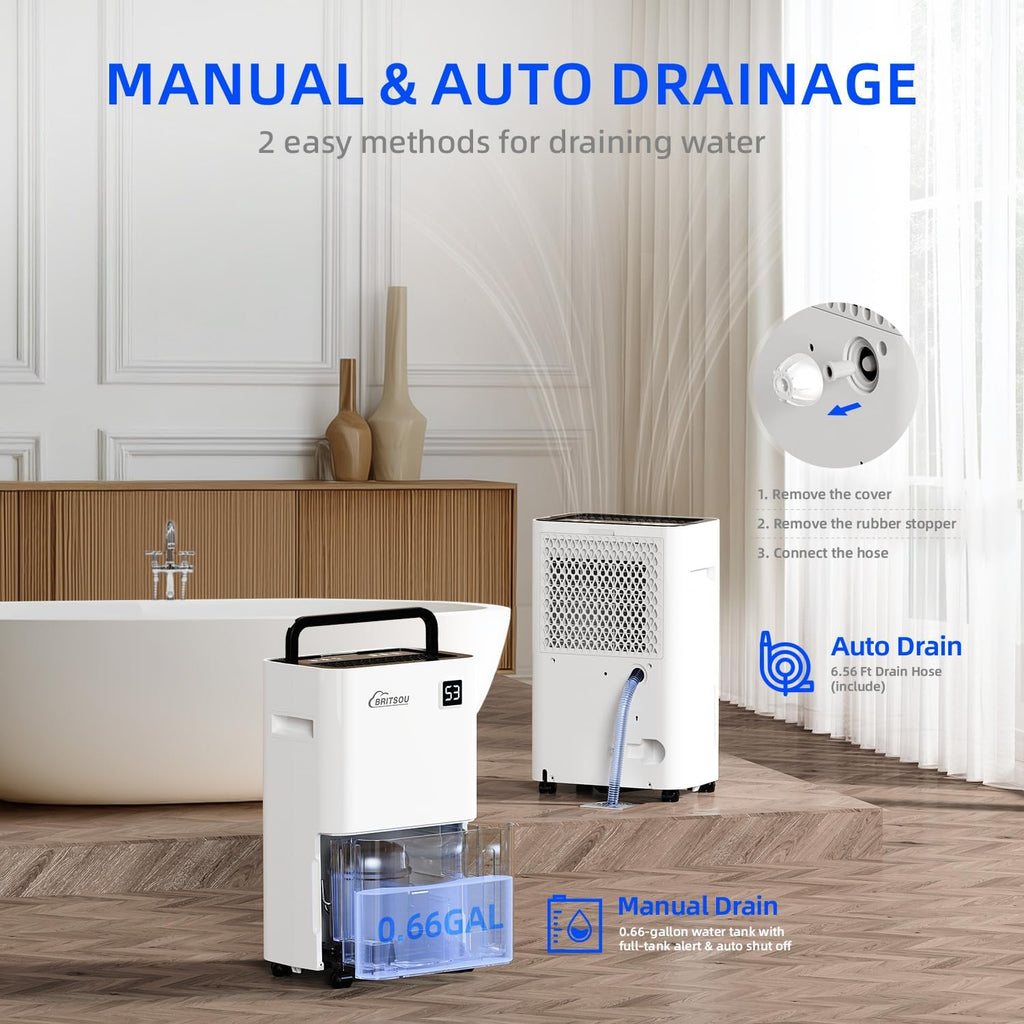 50 Pints Dehumidifier for Basement with Drain Hose - Quiet Smart Operation with 3 Modes, 24HR Timer - Ideal for Home Bedroom, Bathroom, Small to Large Rooms