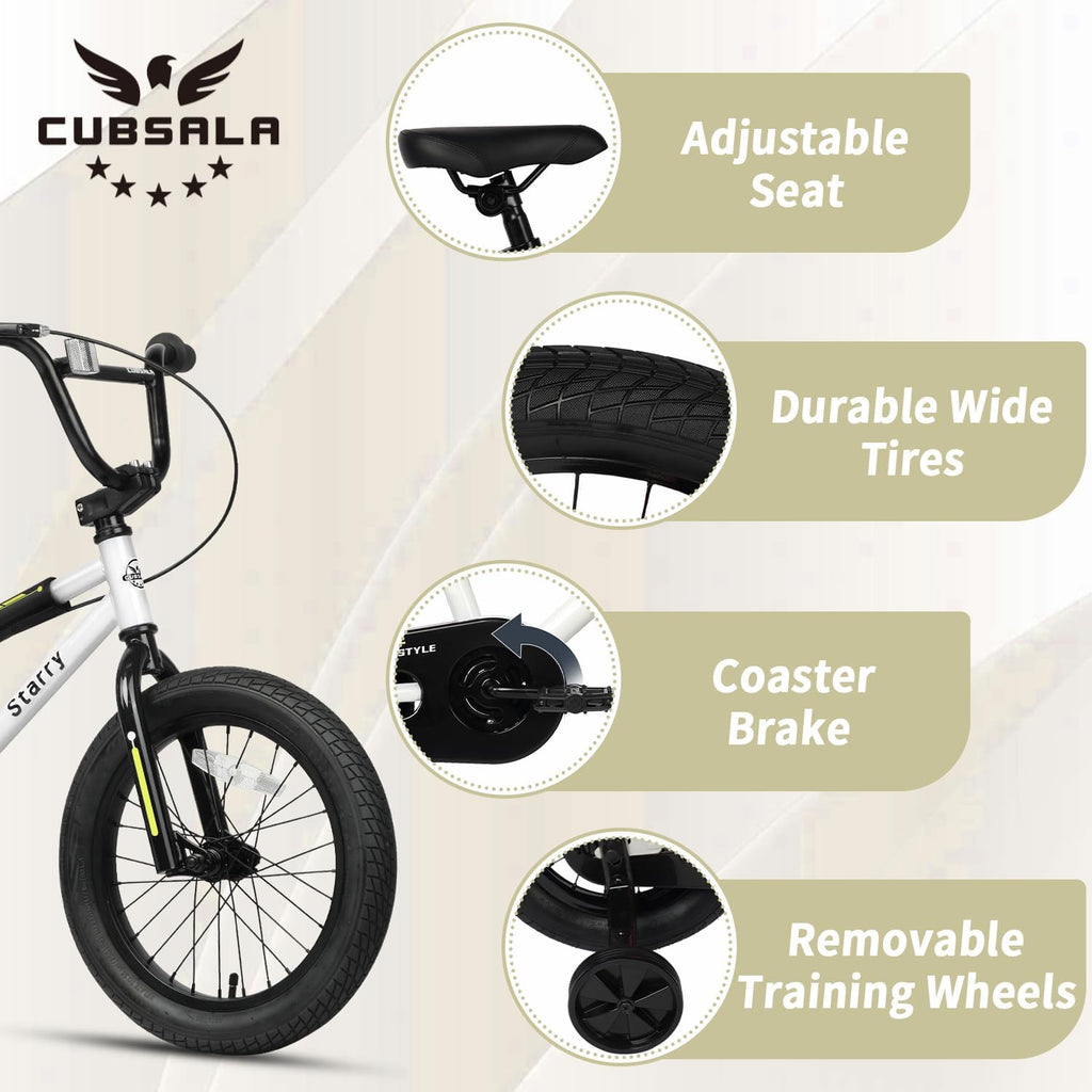 cubsala 12 14 16 18 Inch Kids Bike BMX Style Bicycle with Training Wheels Coaster Brake for 2-10 Years Old Toddlers Boys Girls Multiple Colors