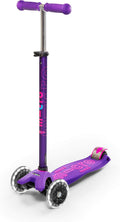 Micro Kickboard | Maxi LED Kids Scooter for Ages 5-12 | Children up to 110 lbs | 3 Wheel Lean-to-Steer Design | Adjustable T Bar | Smooth Ride, Motion Activated PU LED Wheels | Swiss Design