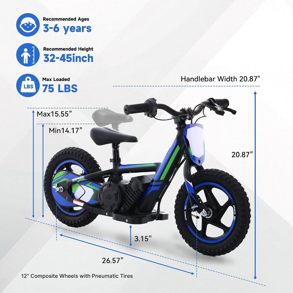 Lightweight Electric Dirt Bike for Kids,170W Racing Motorcycle for Ages 3-6, Detachable Battery, Adjustable Seat, Safe Speeds Up to 10 MPH, Mini Motocross Bike 12' Off Road Tires, Blue