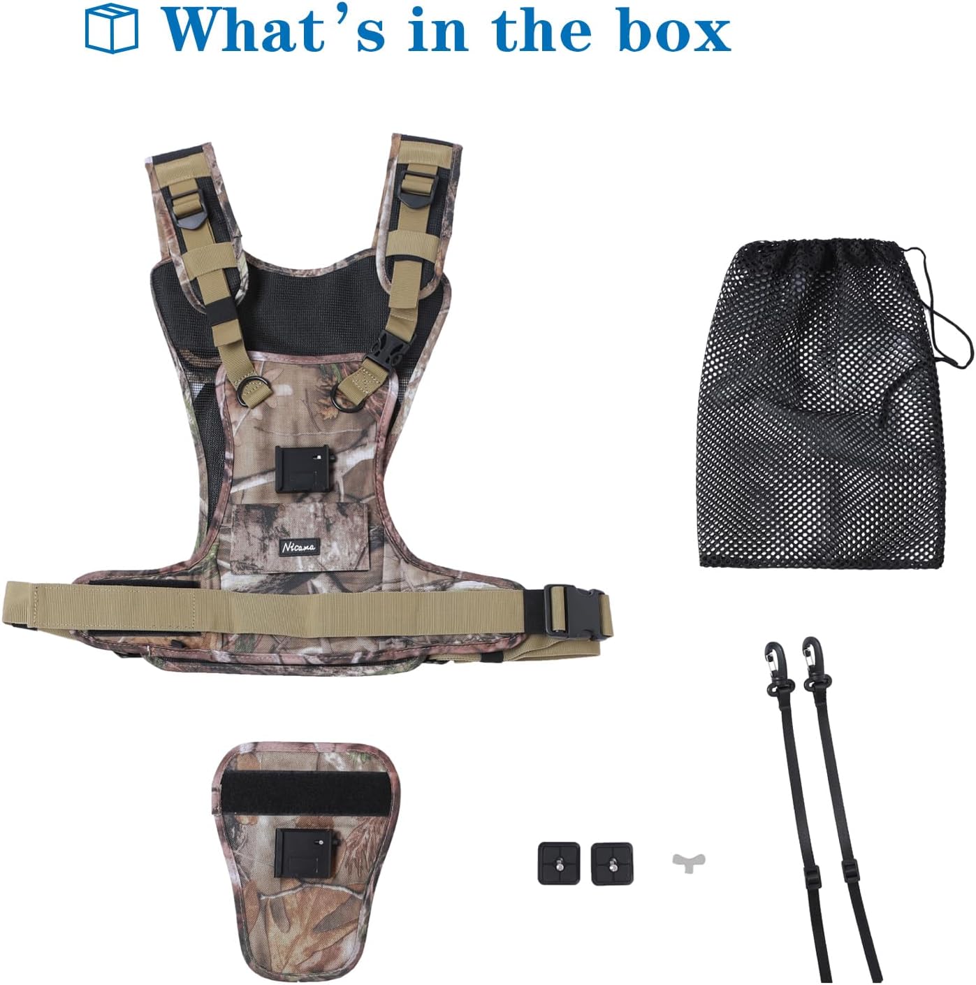 Nicama AH1 Camera Shoulder Harness for 2 Cameras, Carrier Chest Vest with 38mm Square Arca Mount Plate for Canon Nikon Sony