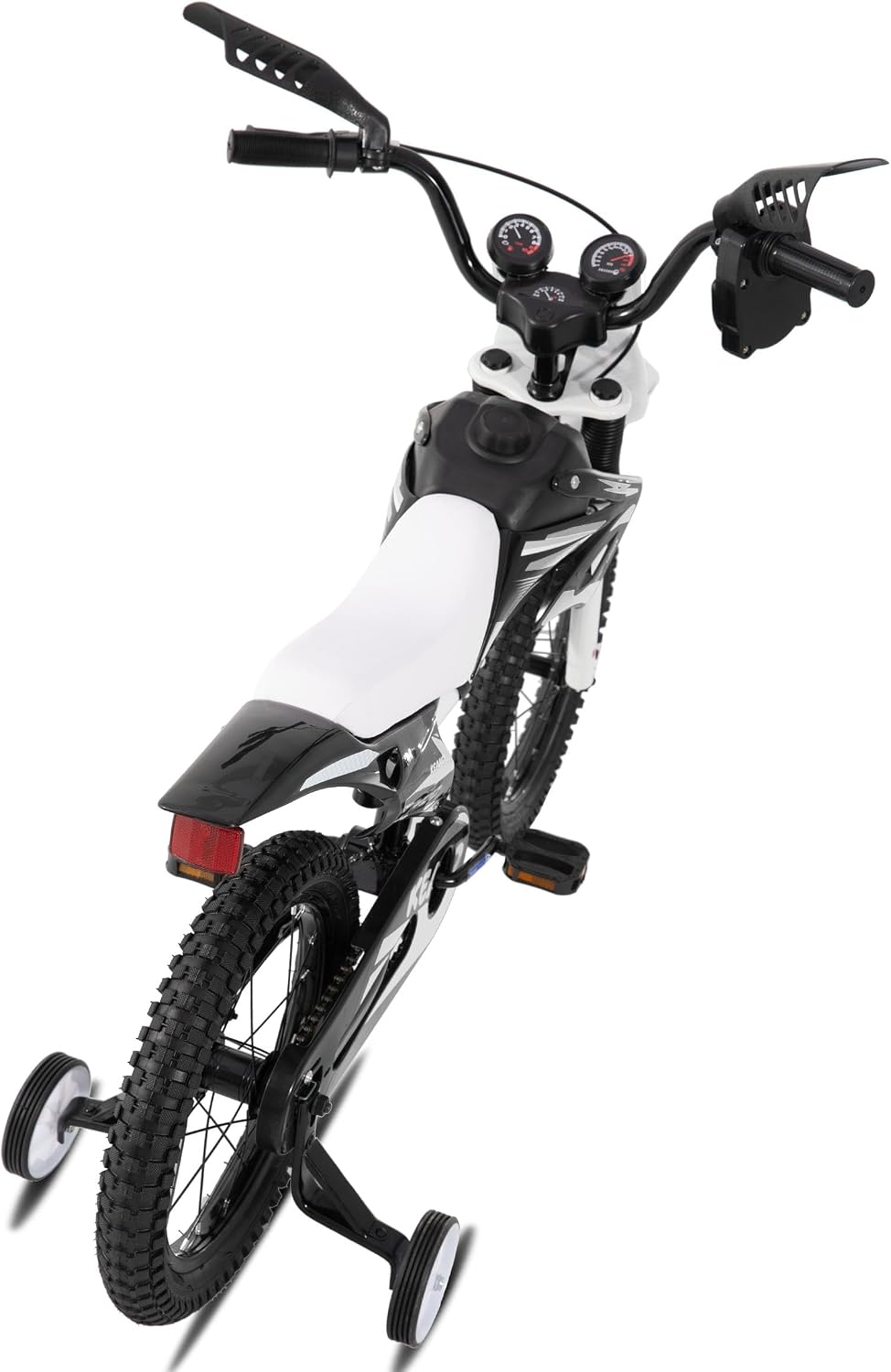 KEANO Motocross Style Kids Bike for Boys Girls Ages 3-7 Years, 12 & 16 Inch Bikes with Training Wheels and Number Plate, Children Bicycles Black