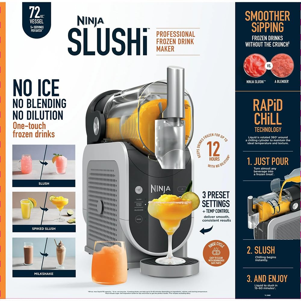 Ninja FS300 SLUSHi 72oz. Frozen Drink & Slushie Machine (Renewed) Bundle with Ninja SLUSHi Travel Party Tote Black