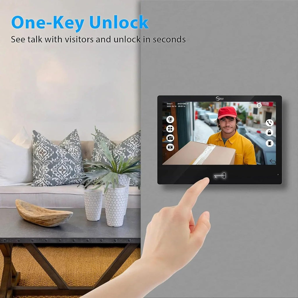 Ring Doorbell Wired,1080P Doorbell Camera(W),Indoor Outdoor Camera,10 Inch Monitor (B) Ring Video Doorbell with Night Vision,Dual-Way Intercom for Villa House Office Apartment (1 Bell +3 Screen)