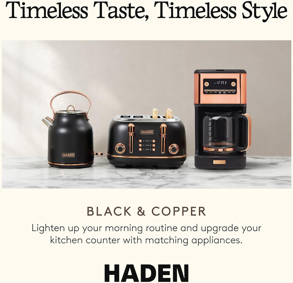 HADEN Generous Brew 14 Cup Coffee Maker with 120 Minute Keep Warm, Delay Brew, Adjustable Strength, Programmable Clock, and Anti Drip, Black/Copper