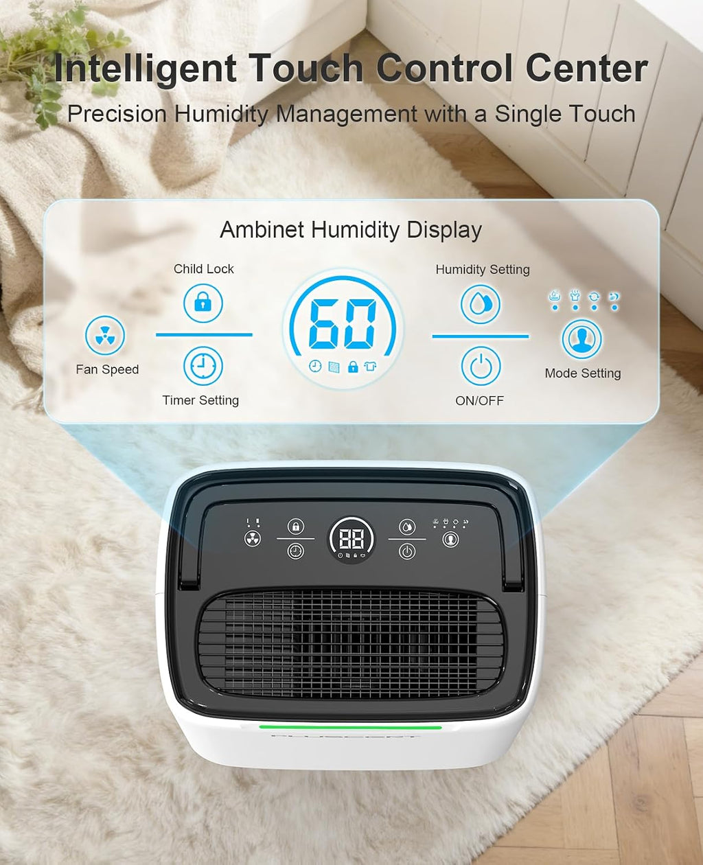 PLUSCENT 5000 Sq.Ft Dehumidifiers for Home, 52 Pints Compressor Dehumidifier for Basement with Drain Hose, Smart Humidity Control, Auto Defrost, Auto Restart, 24H Timer, for Bedroom, Large Rooms