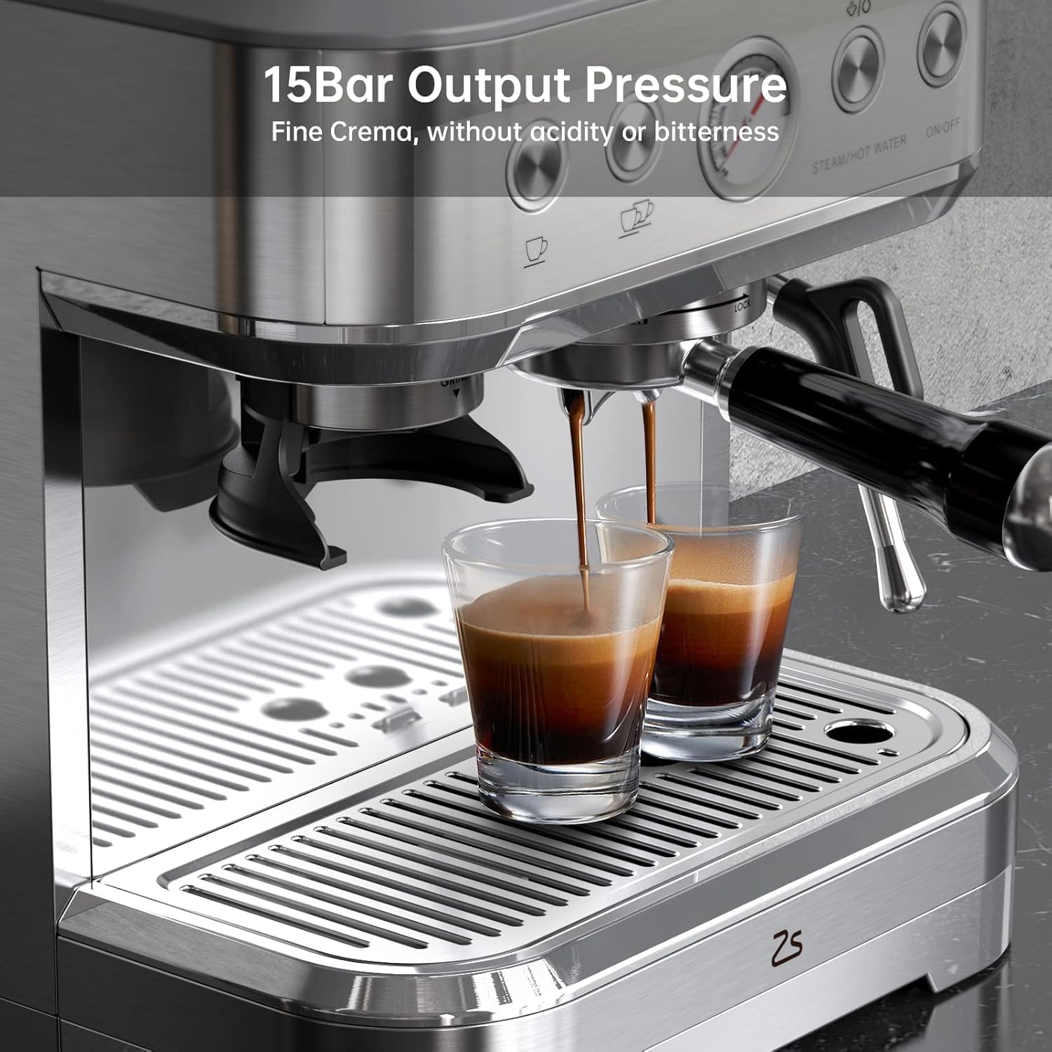 Garvee Espresso Machine with Milk Frother and Built-In Grinder, 3-in-1 Cappuccino Latte and Coffee Maker for Home, 85oz Removable Water Tank, Ideal Gift for Dad, Mom, Coffee Lovers (Sliver)